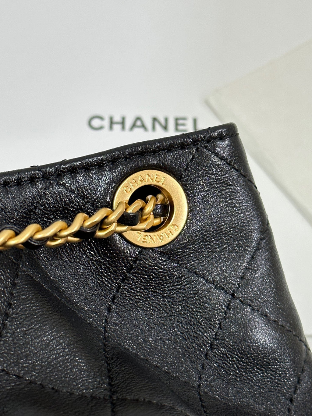 CC 25C BACKPACK 24.3CM BLACK GENUINE LAMBSKIN GOLD HARDWARE243672