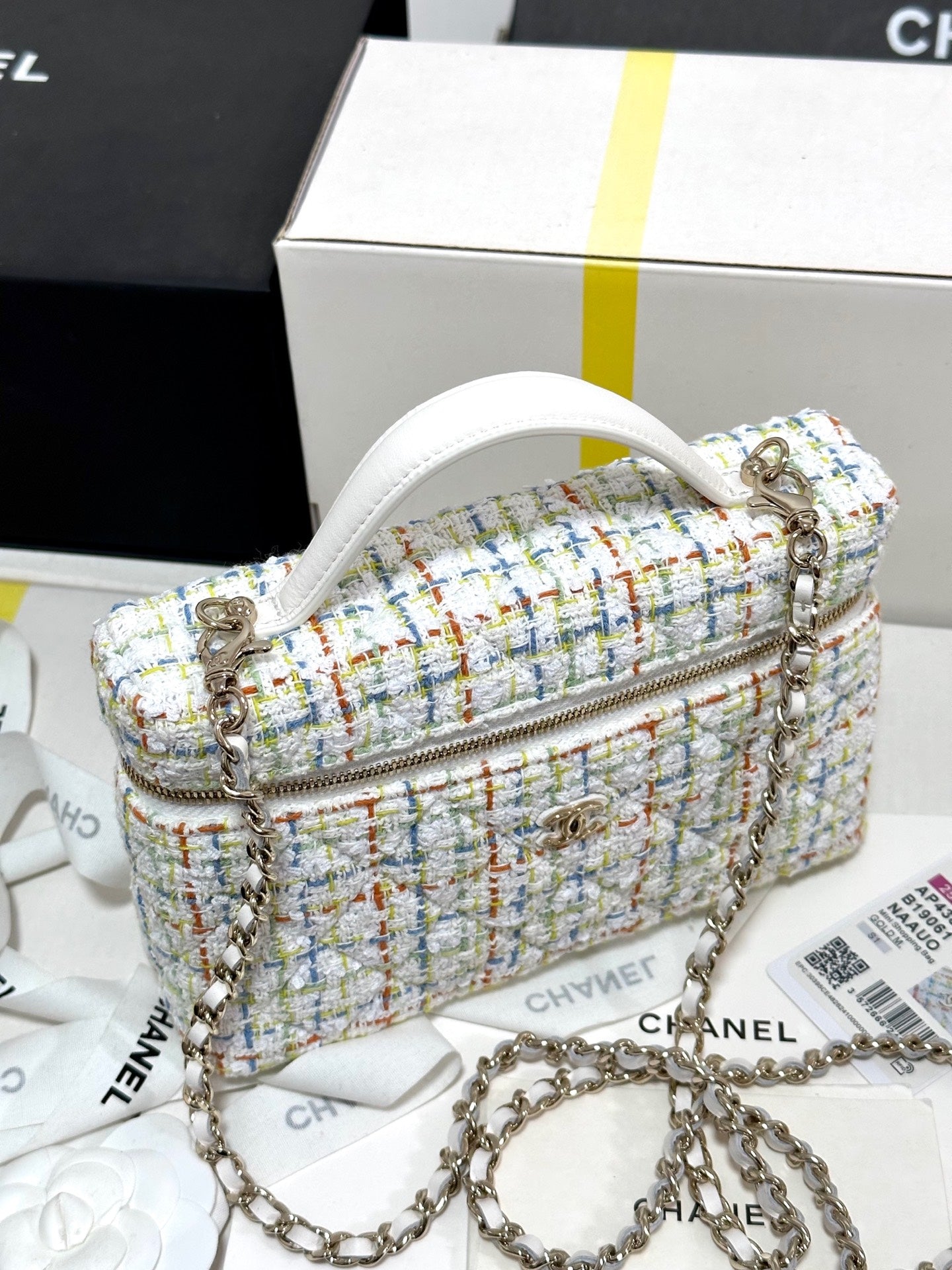 TROUSSE DE VANITY CC 25C 19,5 CM TWEED MULTICOLORE QUINCAILLERIE OR CLAIR