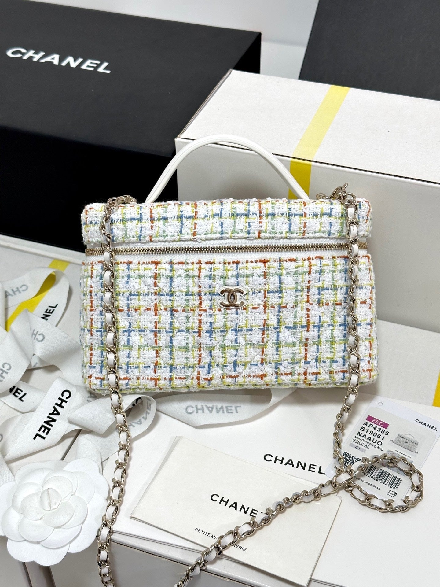 TROUSSE DE VANITY CC 25C 19,5 CM TWEED MULTICOLORE QUINCAILLERIE OR CLAIR