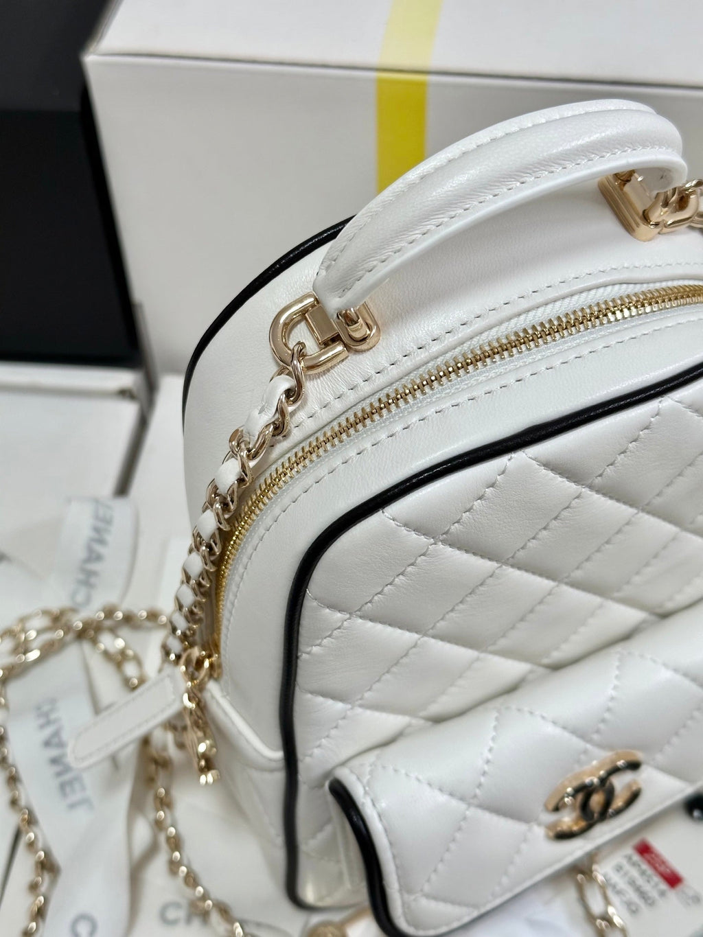CC 25P MINI SAC À DOS 18 BLANC NOIR AGNEAU QUINCAILLERIE OR 243521