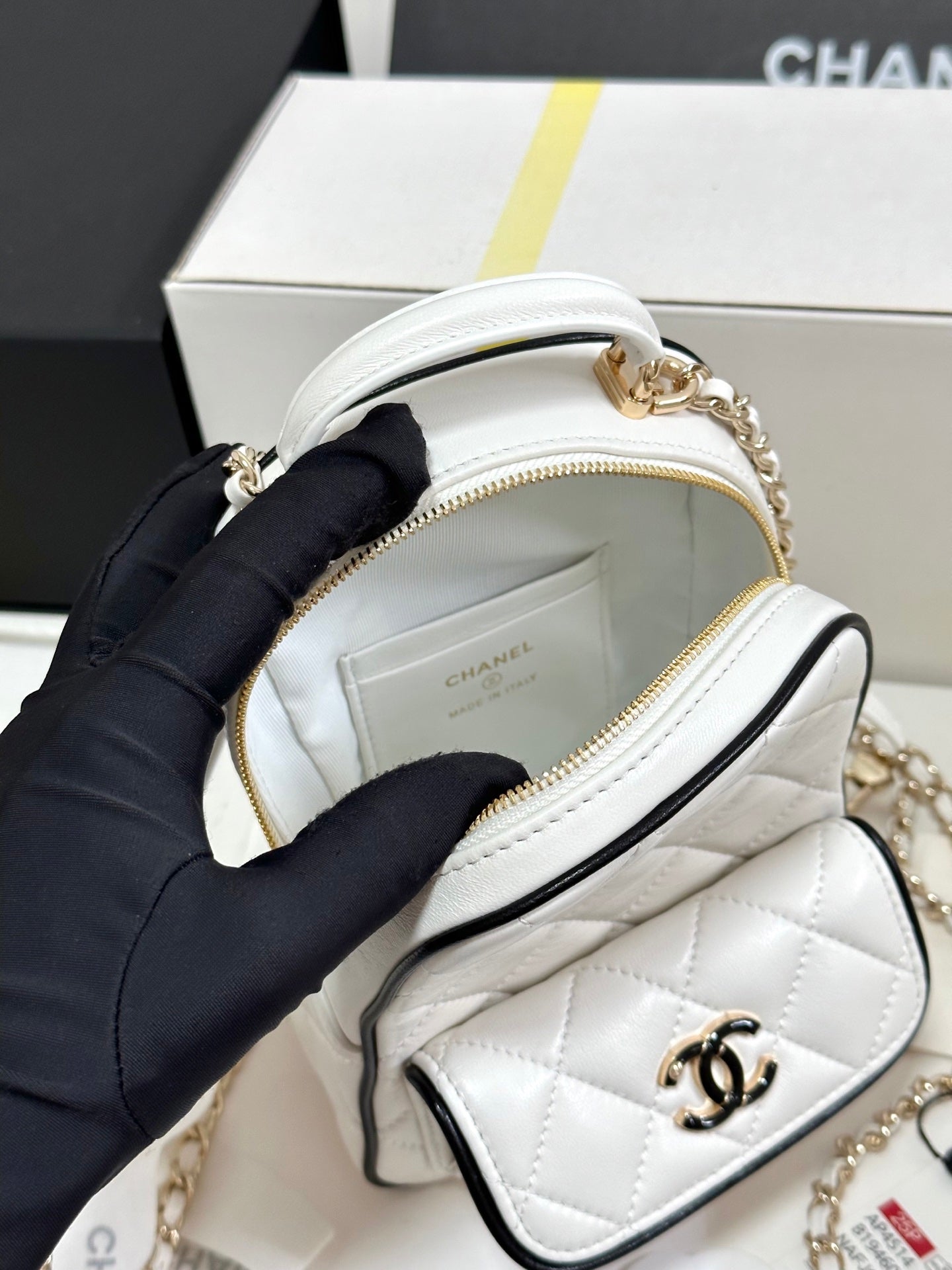 CC 25P MINI SAC À DOS 18 BLANC NOIR AGNEAU QUINCAILLERIE OR 243521
