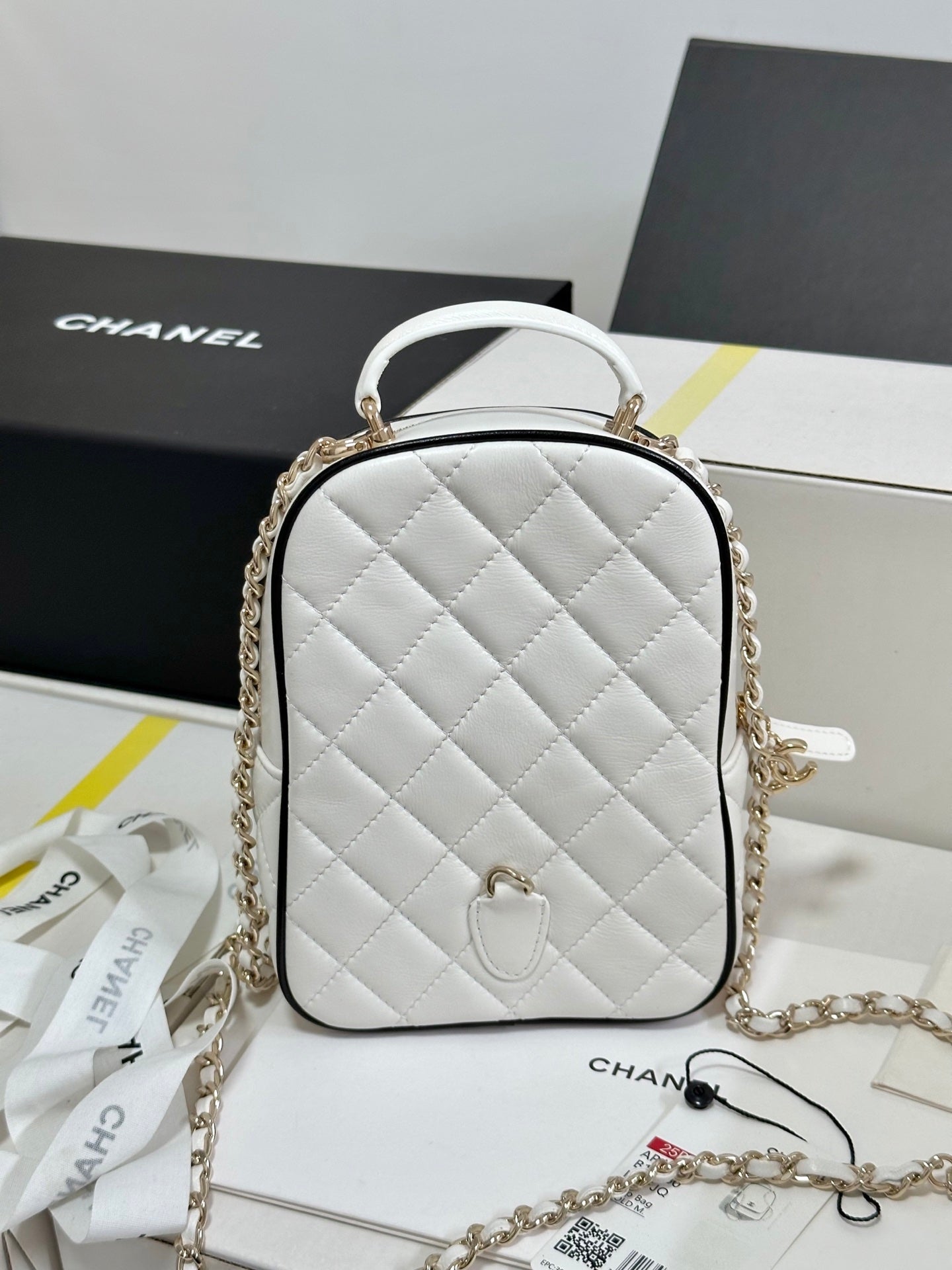 CC 25P MINI SAC À DOS 18 BLANC NOIR AGNEAU QUINCAILLERIE OR 243521