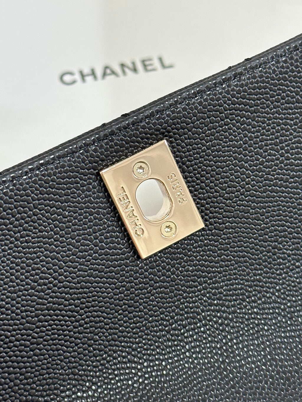 CC COCO HANDLE FLAP BAG 24 BLACK QUILTED CAVIAR LIGHT GOLD HARDWARE 243475