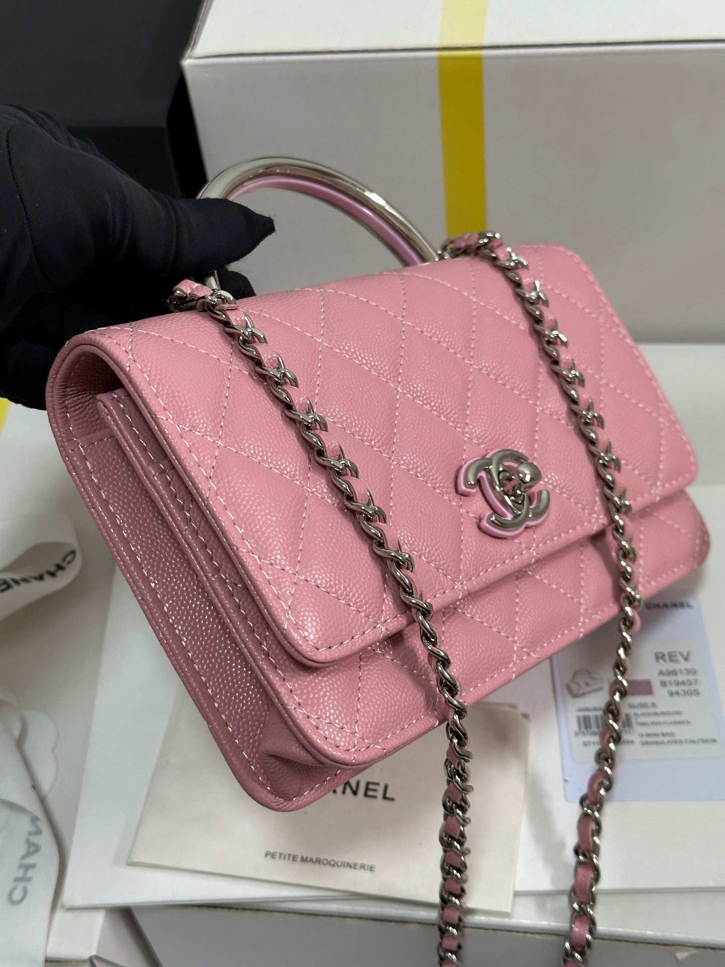 CC 25P ウォレット WOC ハンドル 19cm ピンク パステルレザー シルバー金具 243448