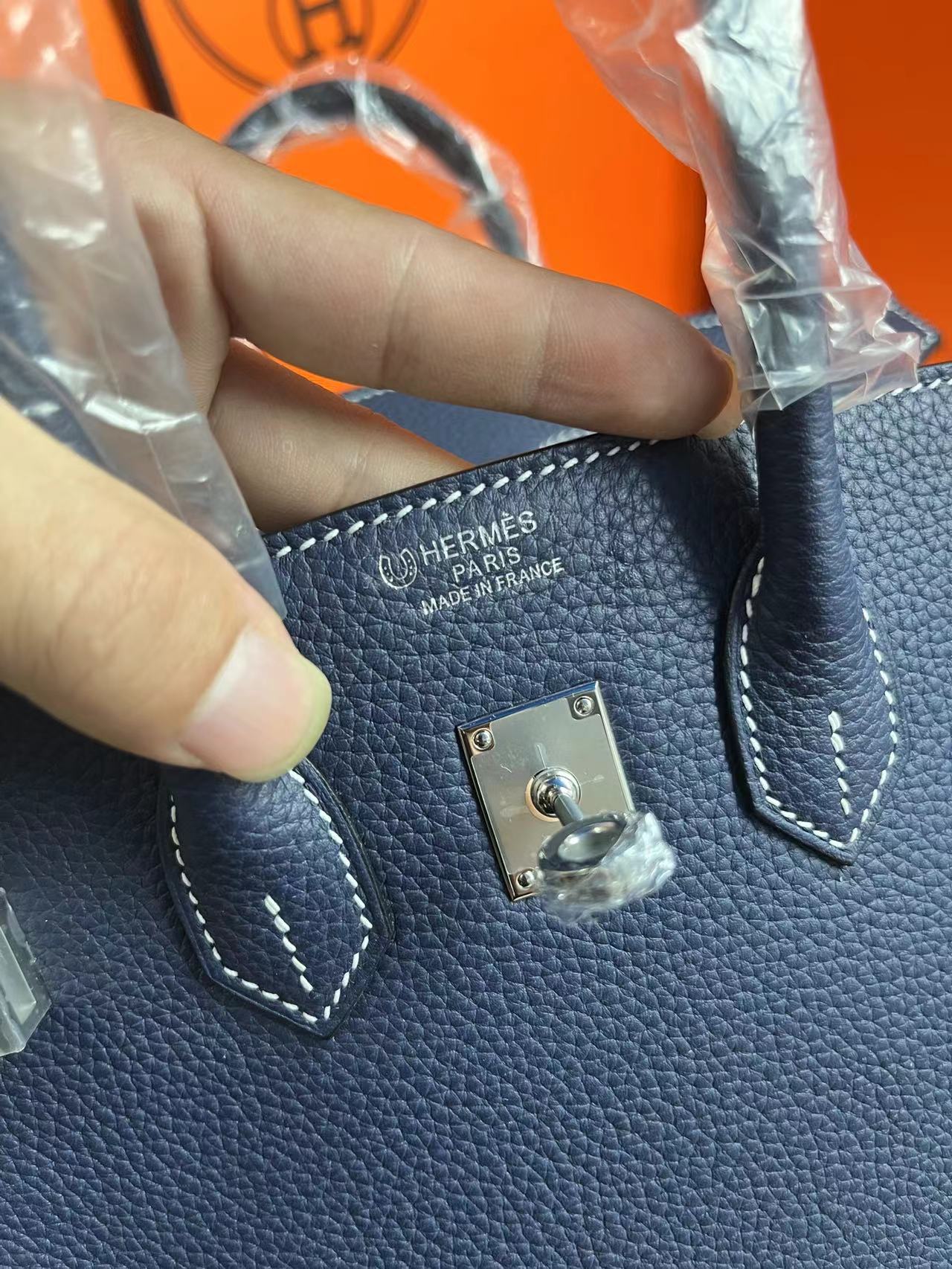 HM BIRKIN 25CM BLEU MARINE CUIR TOGO QUINCAILLERIE ARGENTÉE