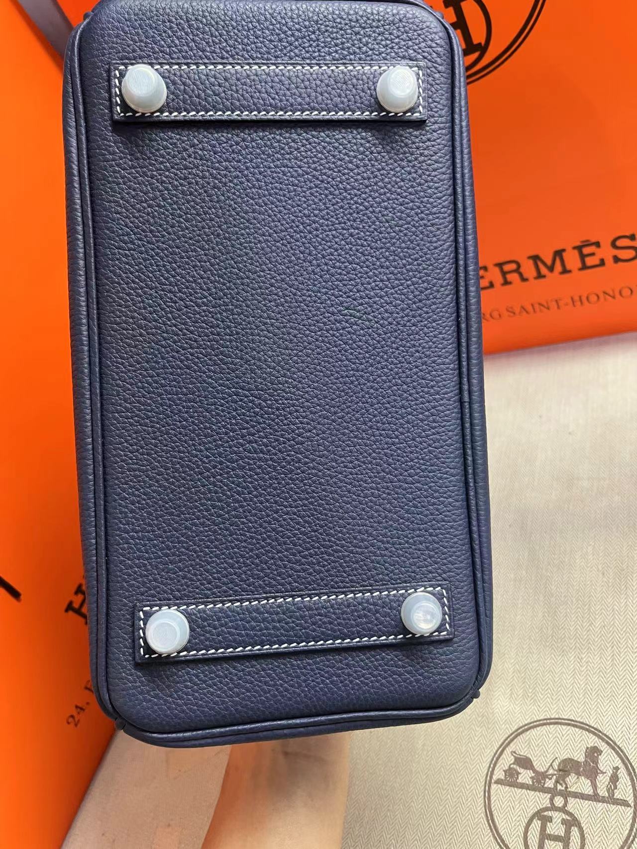 HM BIRKIN 25CM BLEU MARINE CUIR TOGO QUINCAILLERIE ARGENTÉE