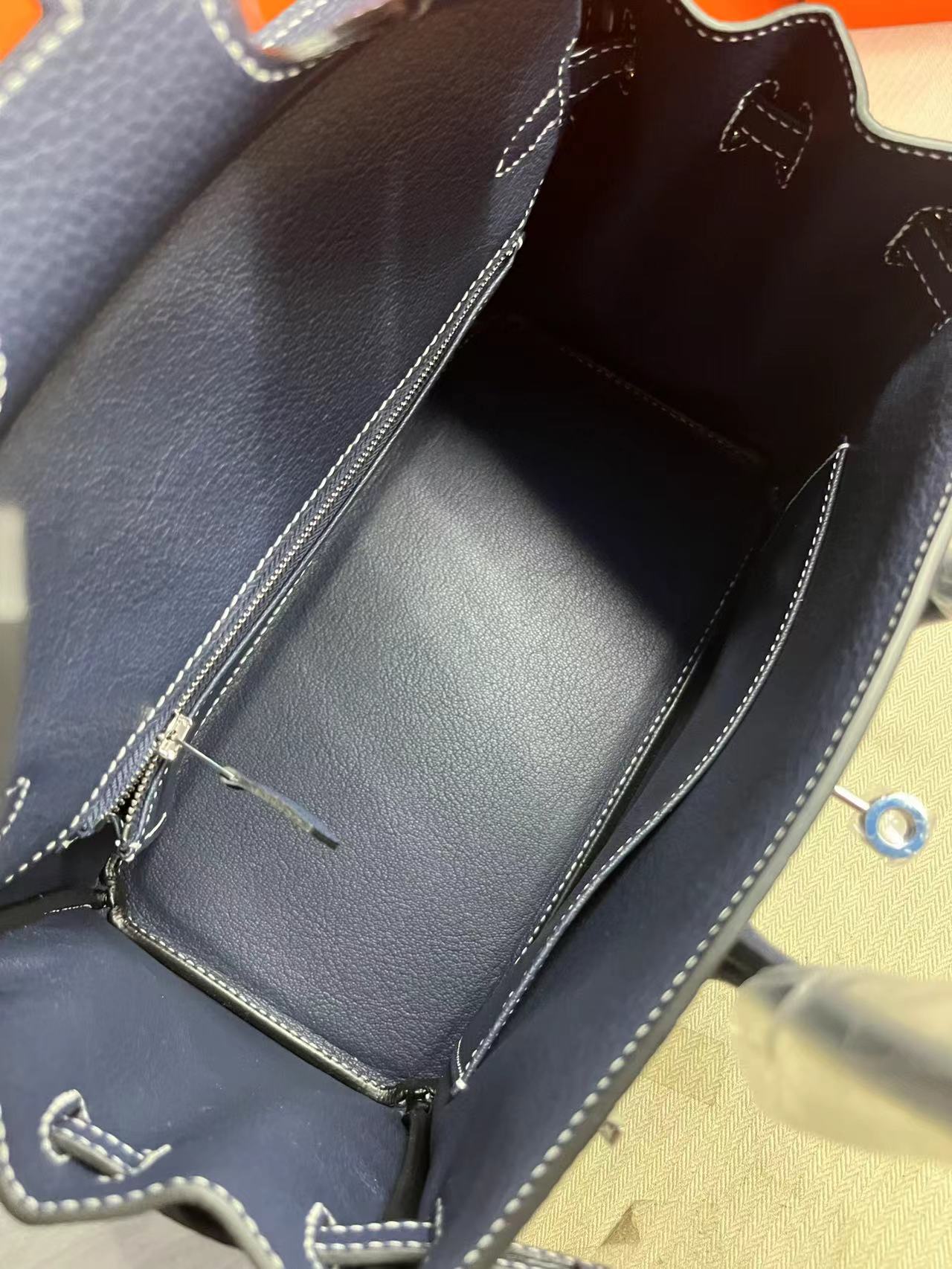 HM BIRKIN 25CM BLEU MARINE CUIR TOGO QUINCAILLERIE ARGENTÉE