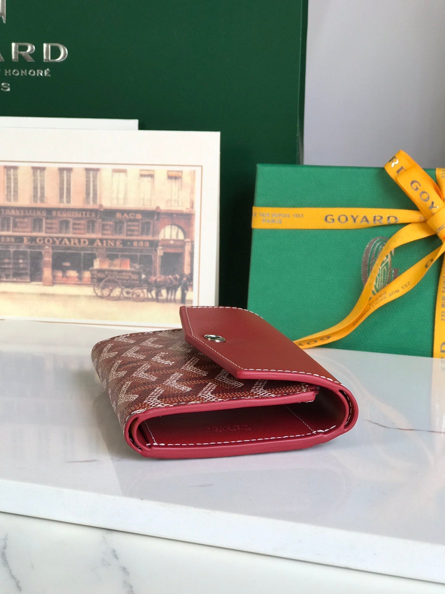 PORTEFEUILLE SAINT-GABRIEL 12 EN CUIR DE VEAU ROUGE CLASSIQUE ET TOILE GOYARDINE