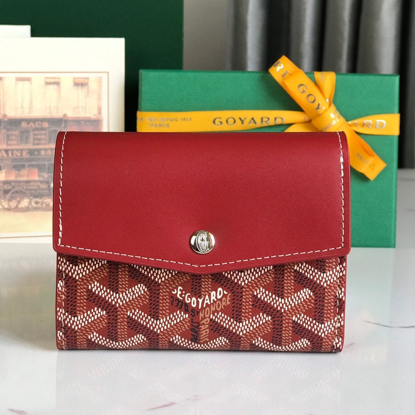 PORTEFEUILLE SAINT-GABRIEL 12 EN CUIR DE VEAU ROUGE CLASSIQUE ET TOILE GOYARDINE