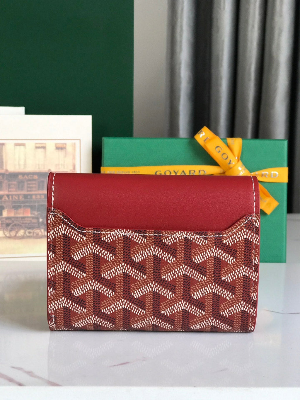 PORTEFEUILLE SAINT-GABRIEL 12 EN CUIR DE VEAU ROUGE CLASSIQUE ET TOILE GOYARDINE