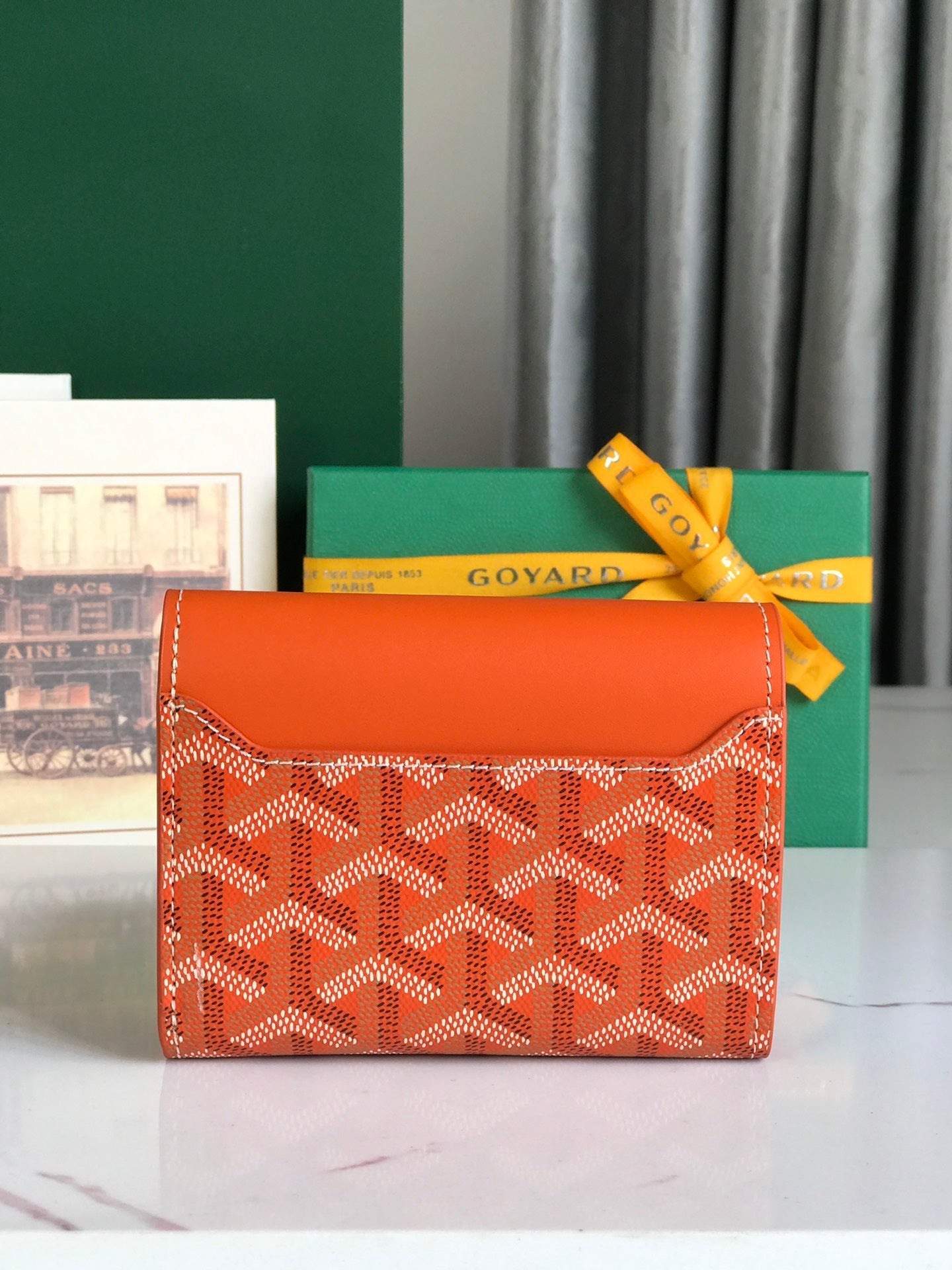 PORTEFEUILLE SAINT-GABRIEL 12 EN CUIR DE VEAU ORANGE ET TOILE GOYARDINE
