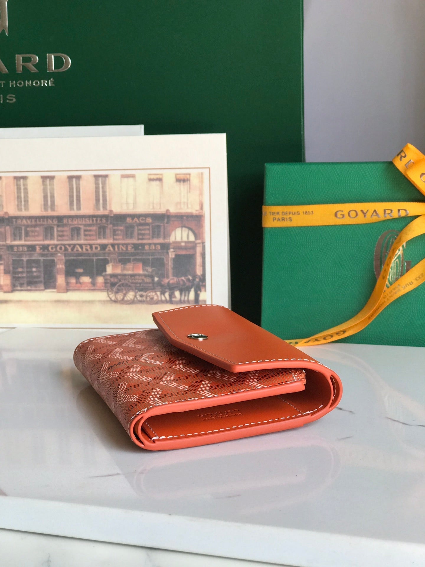 PORTEFEUILLE SAINT-GABRIEL 12 EN CUIR DE VEAU ORANGE ET TOILE GOYARDINE