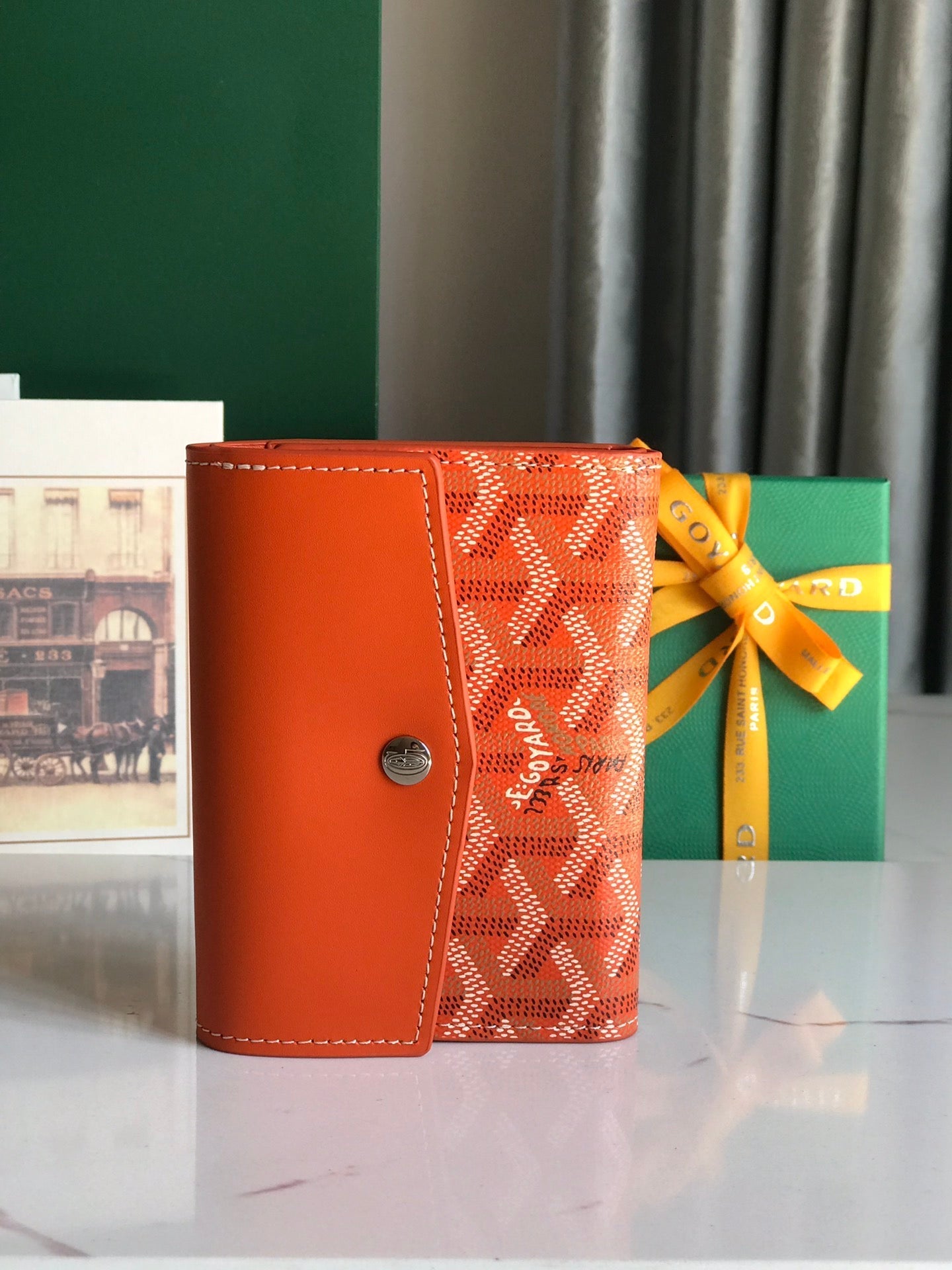 PORTEFEUILLE SAINT-GABRIEL 12 EN CUIR DE VEAU ORANGE ET TOILE GOYARDINE
