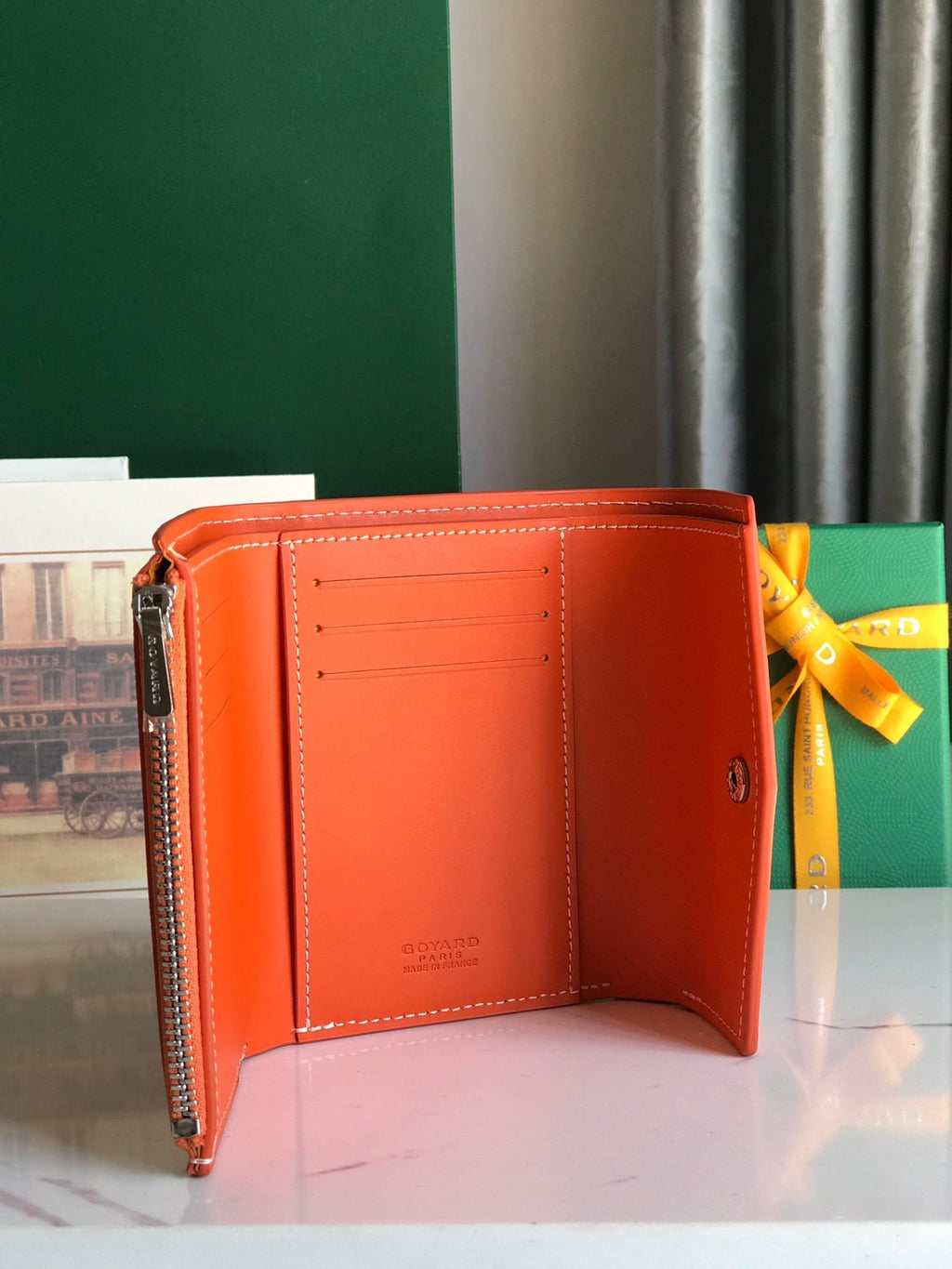 PORTEFEUILLE SAINT-GABRIEL 12 EN CUIR DE VEAU ORANGE ET TOILE GOYARDINE