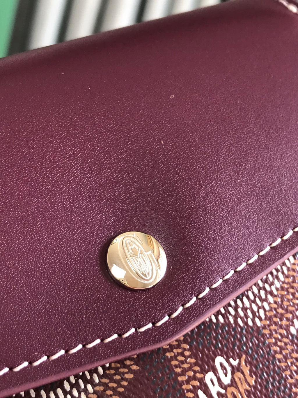 PORTEFEUILLE SAINT-GABRIEL 12 EN CUIR DE VEAU ROUGE VIN ET TOILE GOYARDINE