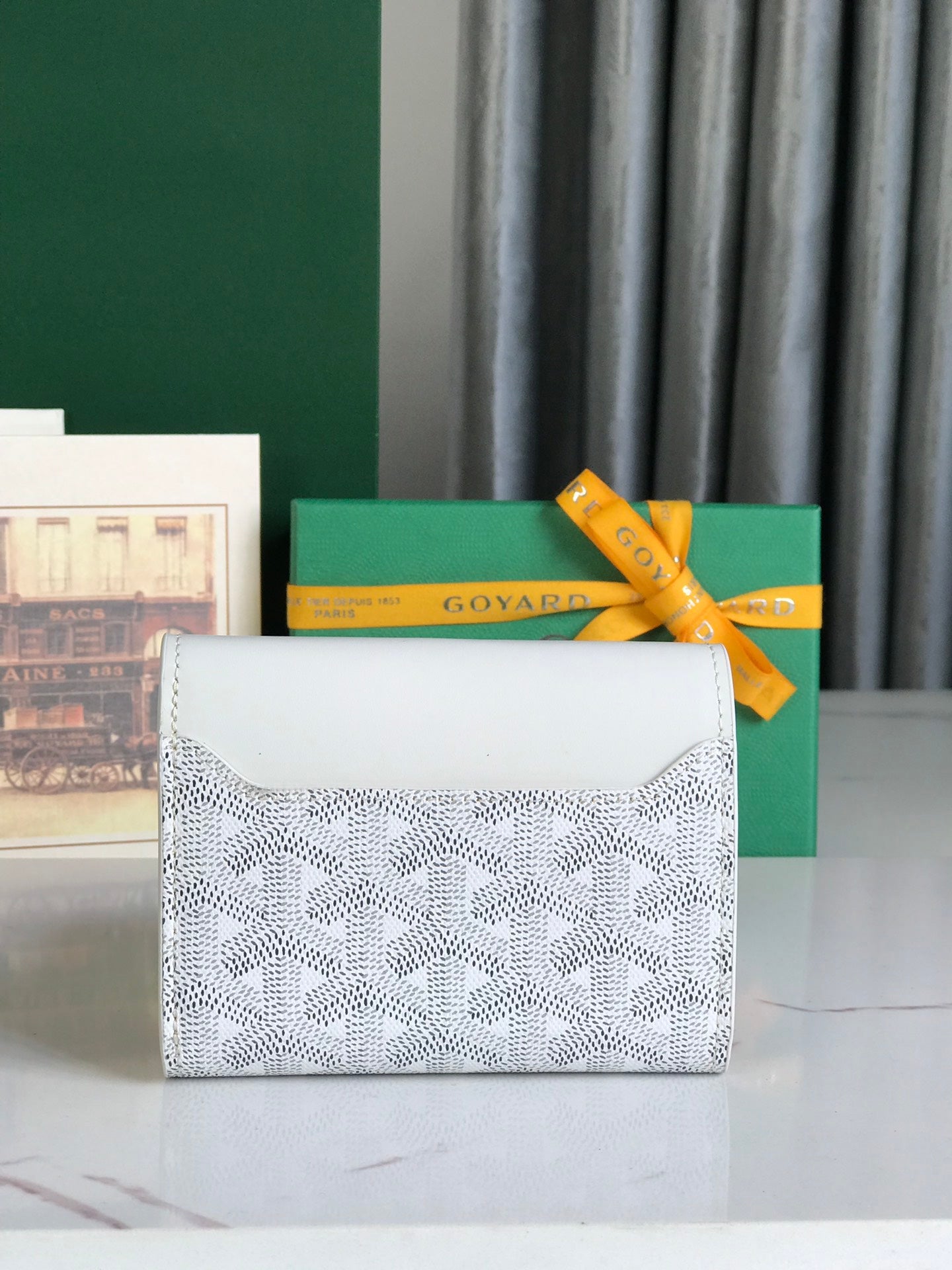 PORTEFEUILLE SAINT-GABRIEL 12 EN CUIR DE VEAU BLANC ET TOILE GOYARDINE
