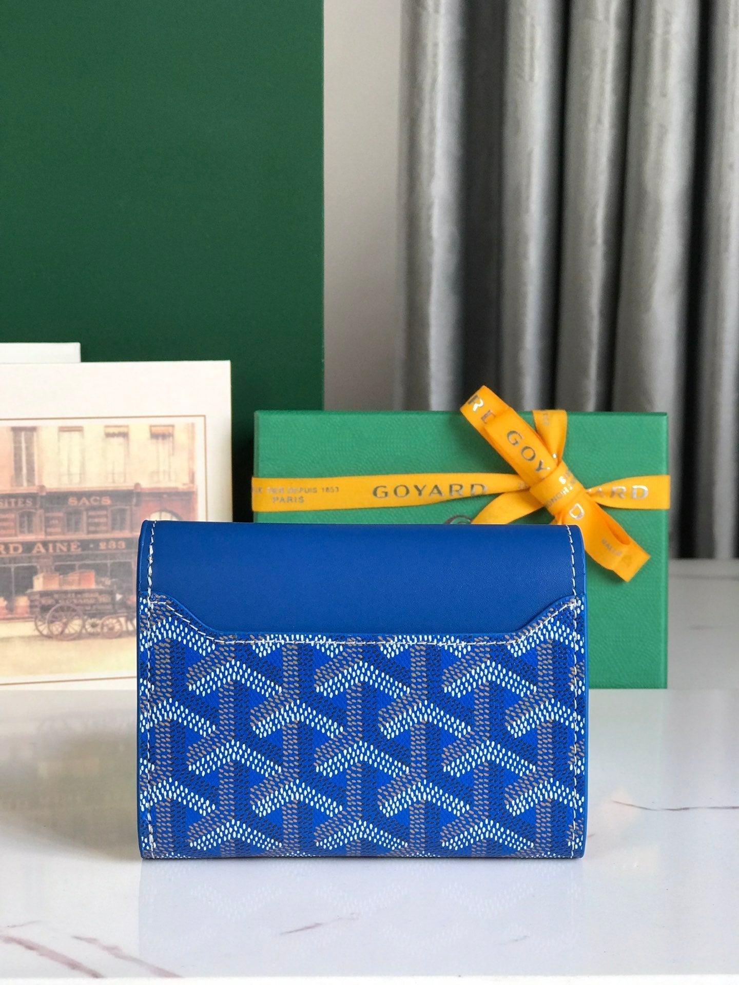 PORTEFEUILLE SAINT-GABRIEL 12 EN CUIR DE VEAU BLEU SAPHIR ET TOILE GOYARDINE