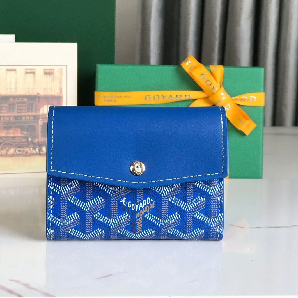 PORTEFEUILLE SAINT-GABRIEL 12 EN CUIR DE VEAU BLEU SAPHIR ET TOILE GOYARDINE