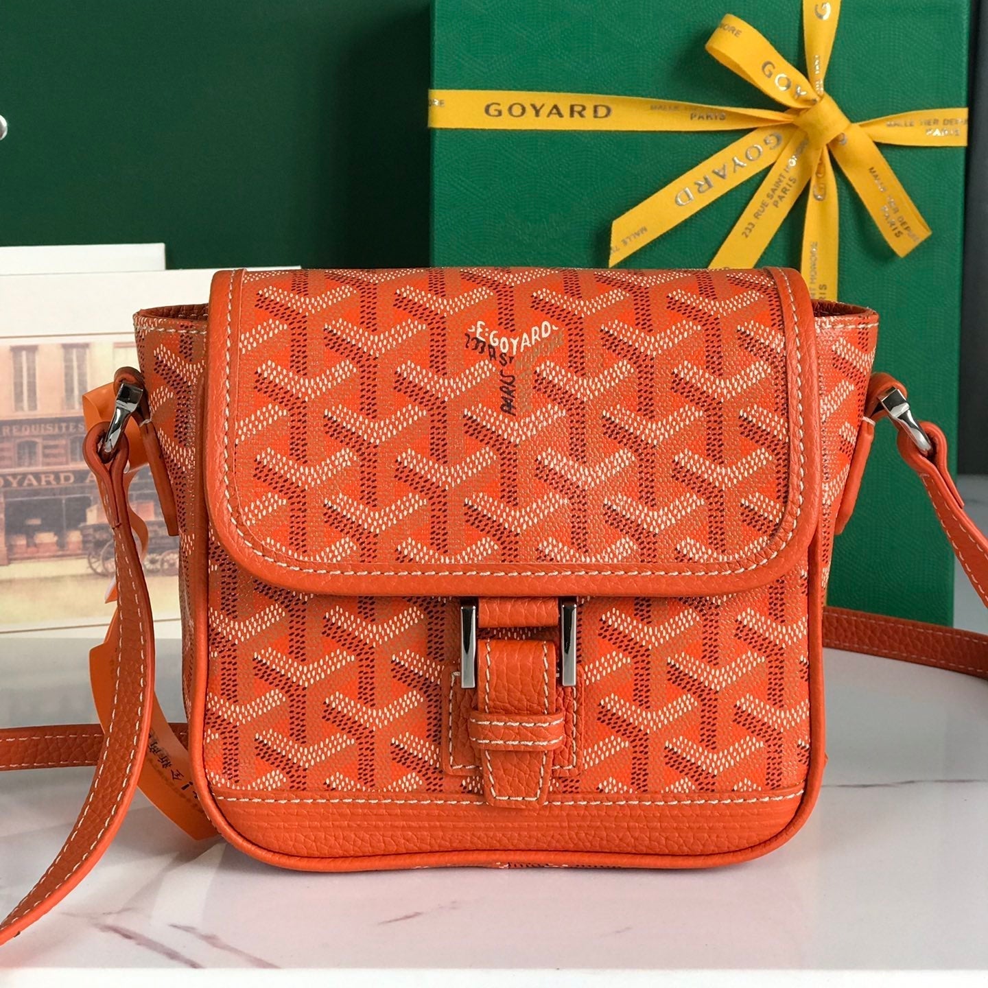 GRAND BLEU 16 EN TOILE GOYARDINE ORANGE ET AGNEAU
