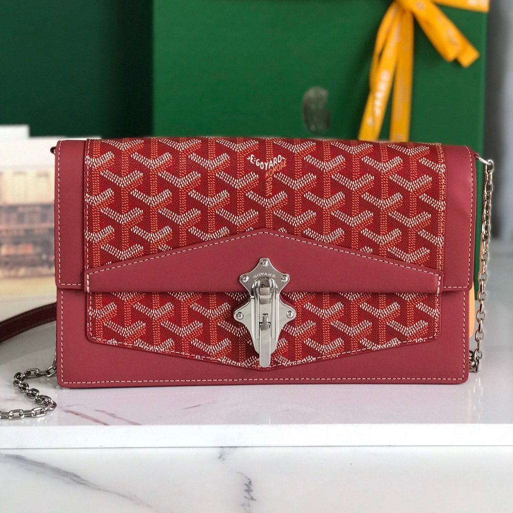 SAC DUCHESSE MARIE-CAROLINE 25 EN TOILE GOYARDINE ROUGE ET CUIR DE VEAU LISSE