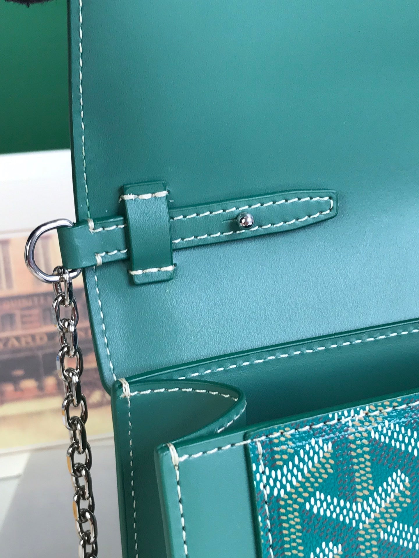 SAC DUCHESSE MARIE-CAROLINE 25 EN TOILE GOYARDINE VERTE ET CUIR DE VEAU LISSE