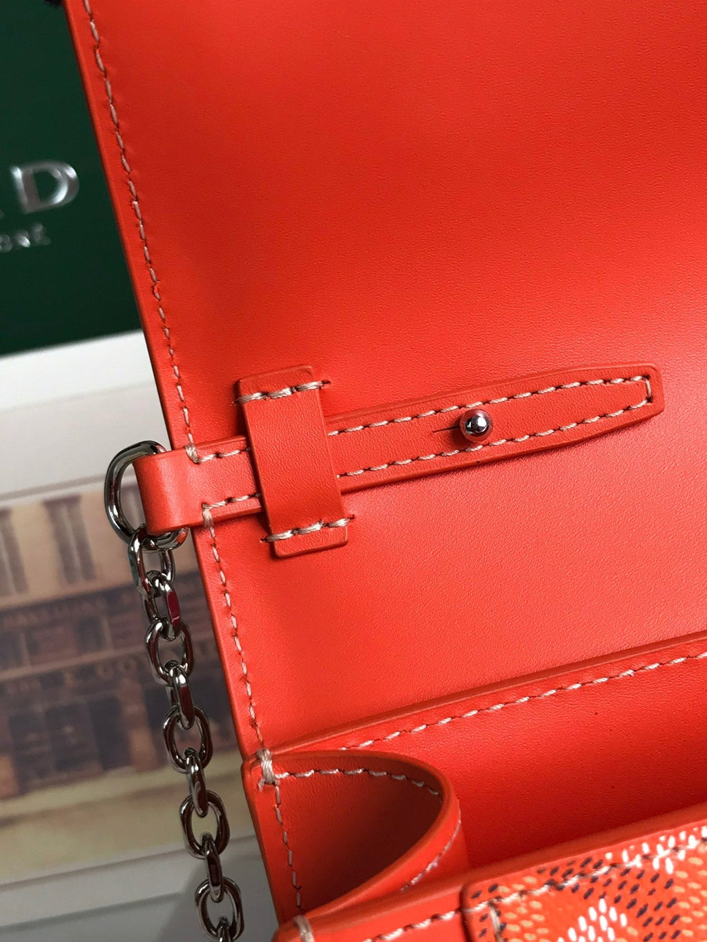 SAC DUCHESSE MARIE-CAROLINE 25 EN TOILE GOYARDINE ORANGE ET CUIR DE VEAU LISSE