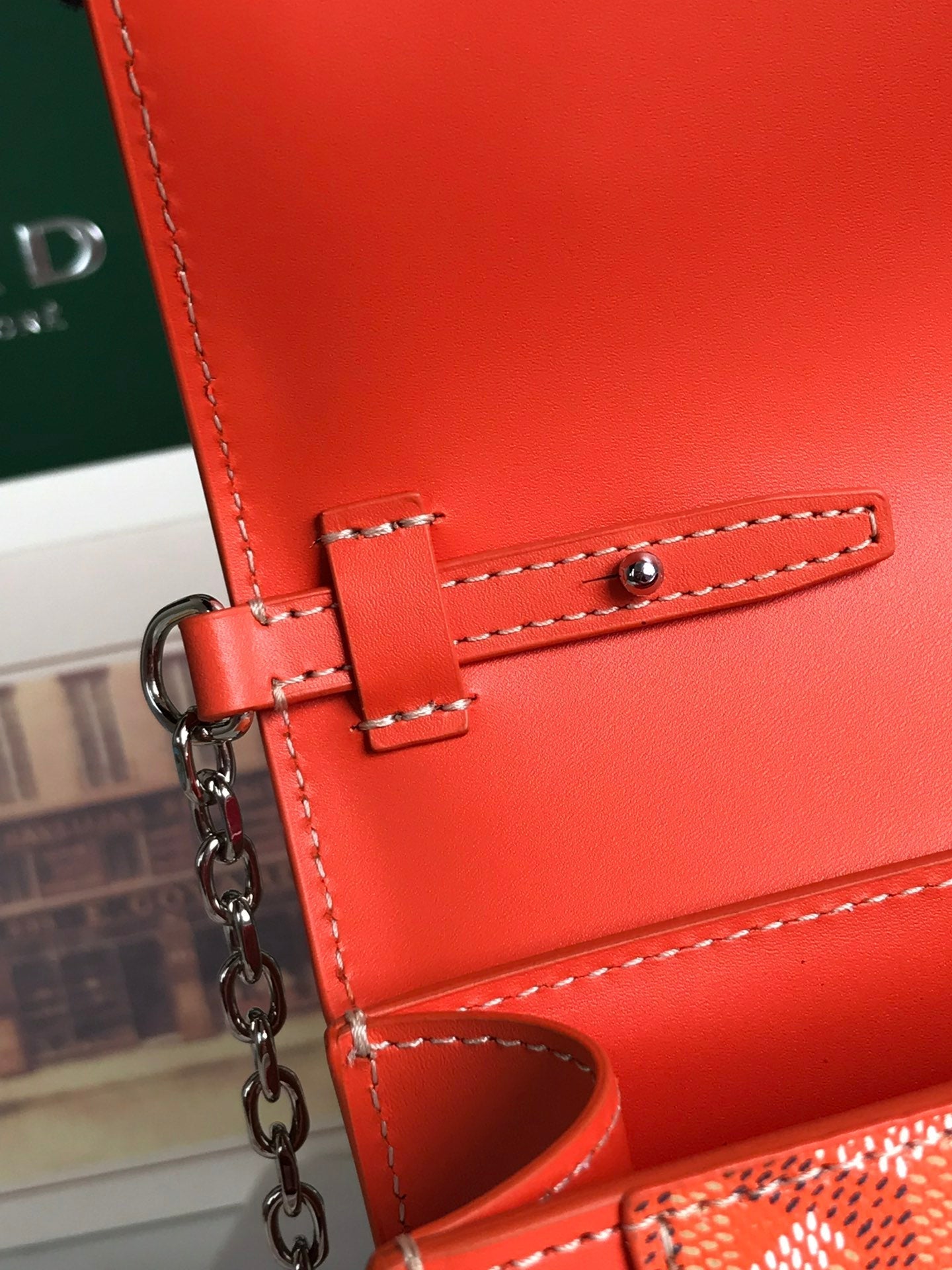 SAC DUCHESSE MARIE-CAROLINE 25 EN TOILE GOYARDINE ORANGE ET CUIR DE VEAU LISSE