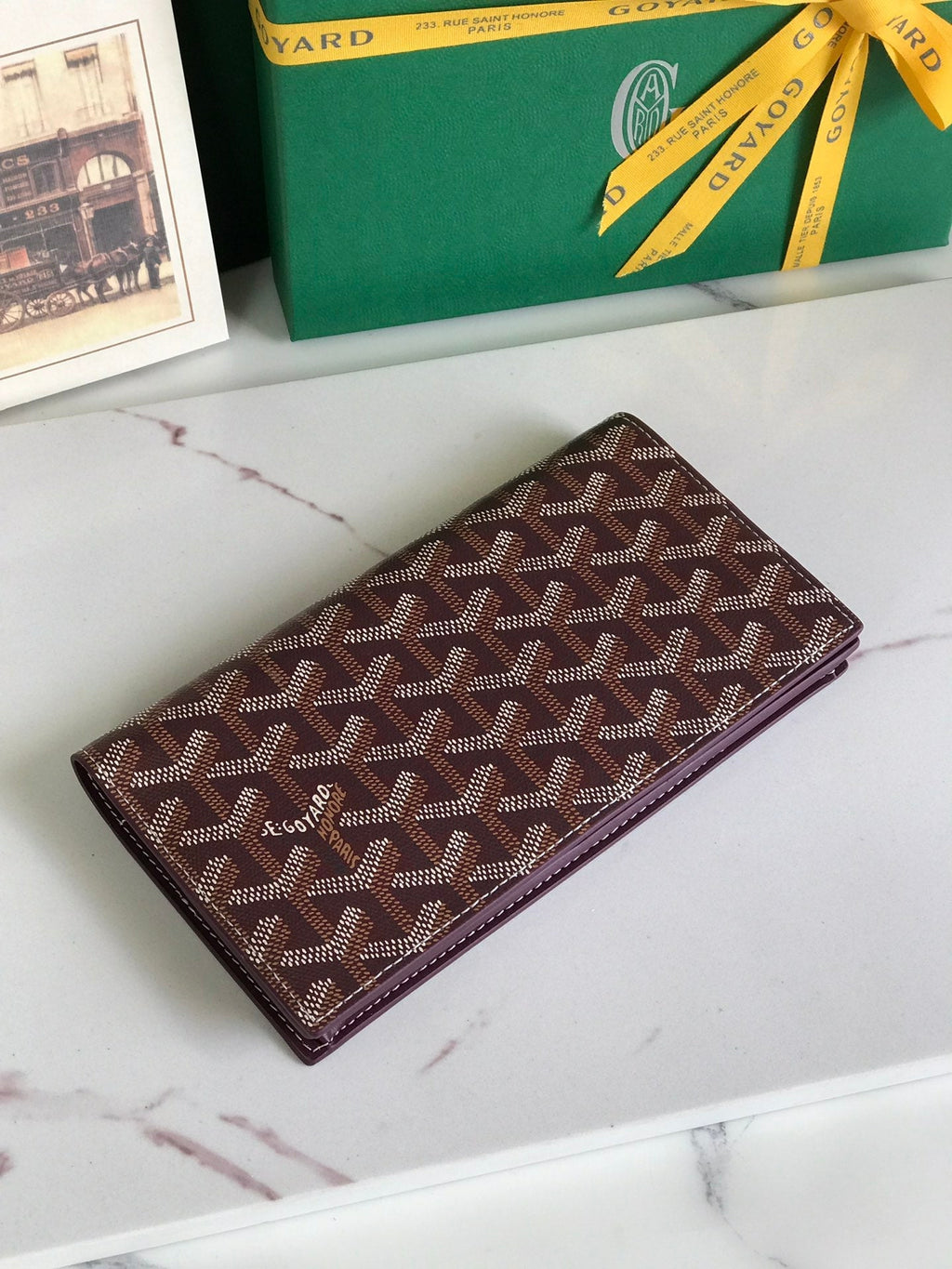 PORTEFEUILLE RICHELIEU 19 EN TOILE GOYARDINE ROUGE VIN