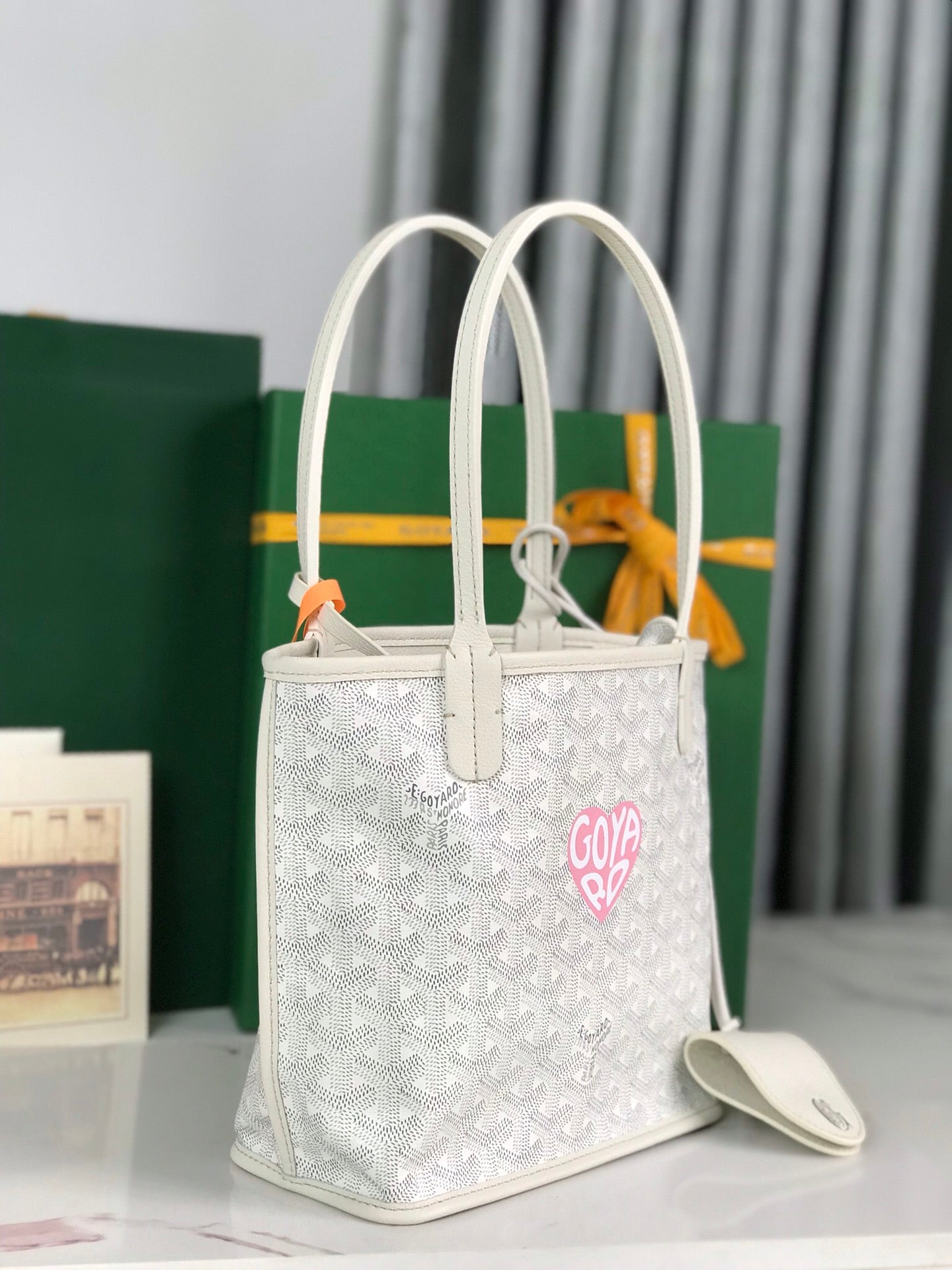 SAC ANJOU MINI 20 EN CUIR DE VEAU BLANC ET TOILE GOYARDINE