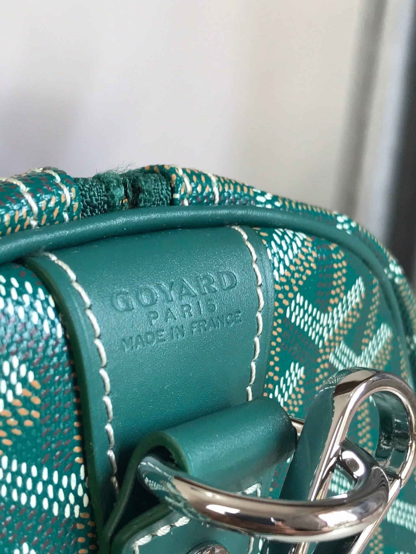 SAC BOSTON 50 EN TOILE GOYARDINE VERTE ET GARNITURES EN CUIR DE VEAU