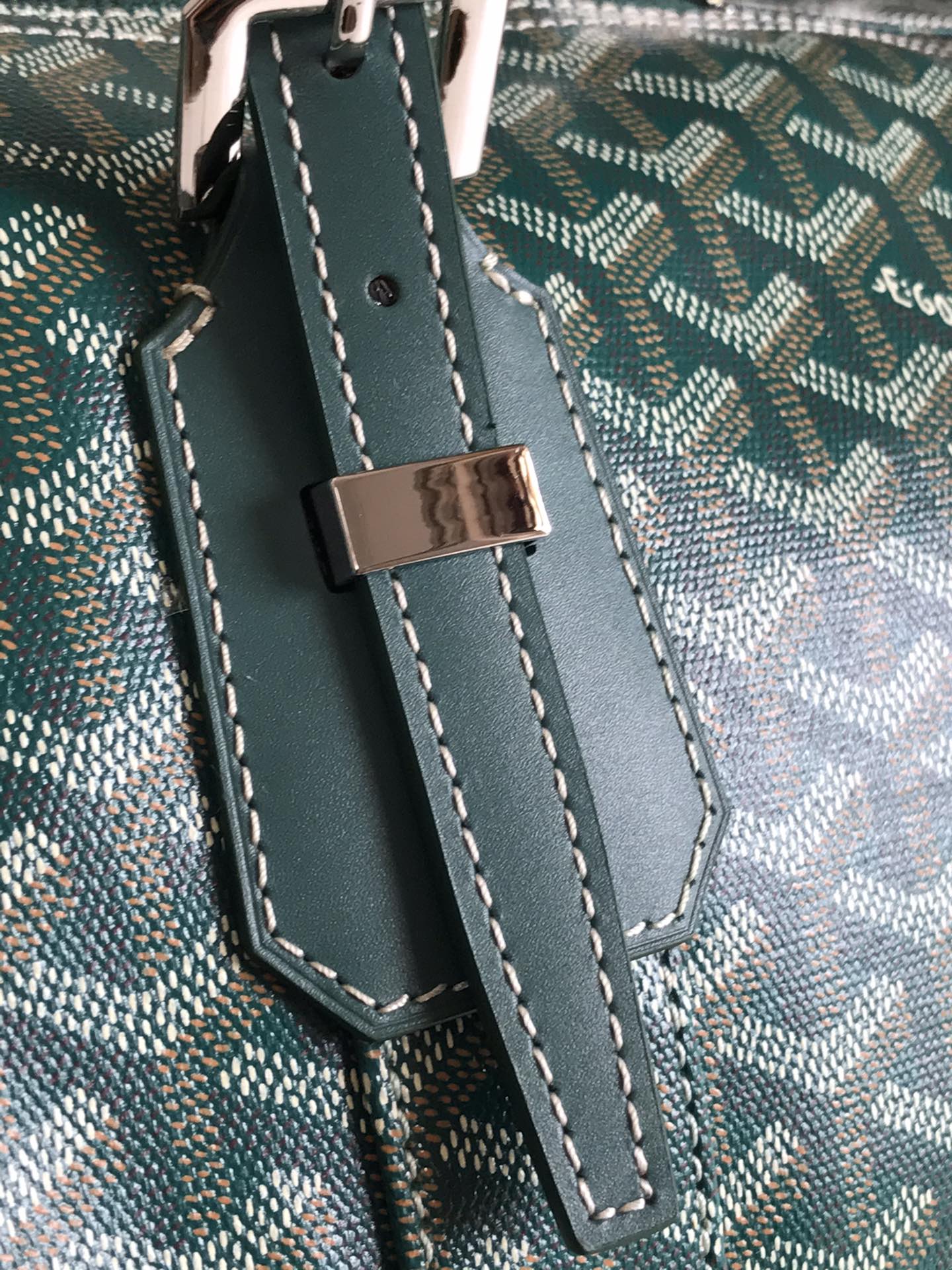 SAC BOSTON 50 EN TOILE GOYARDINE VERTE ET GARNITURES EN CUIR DE VEAU