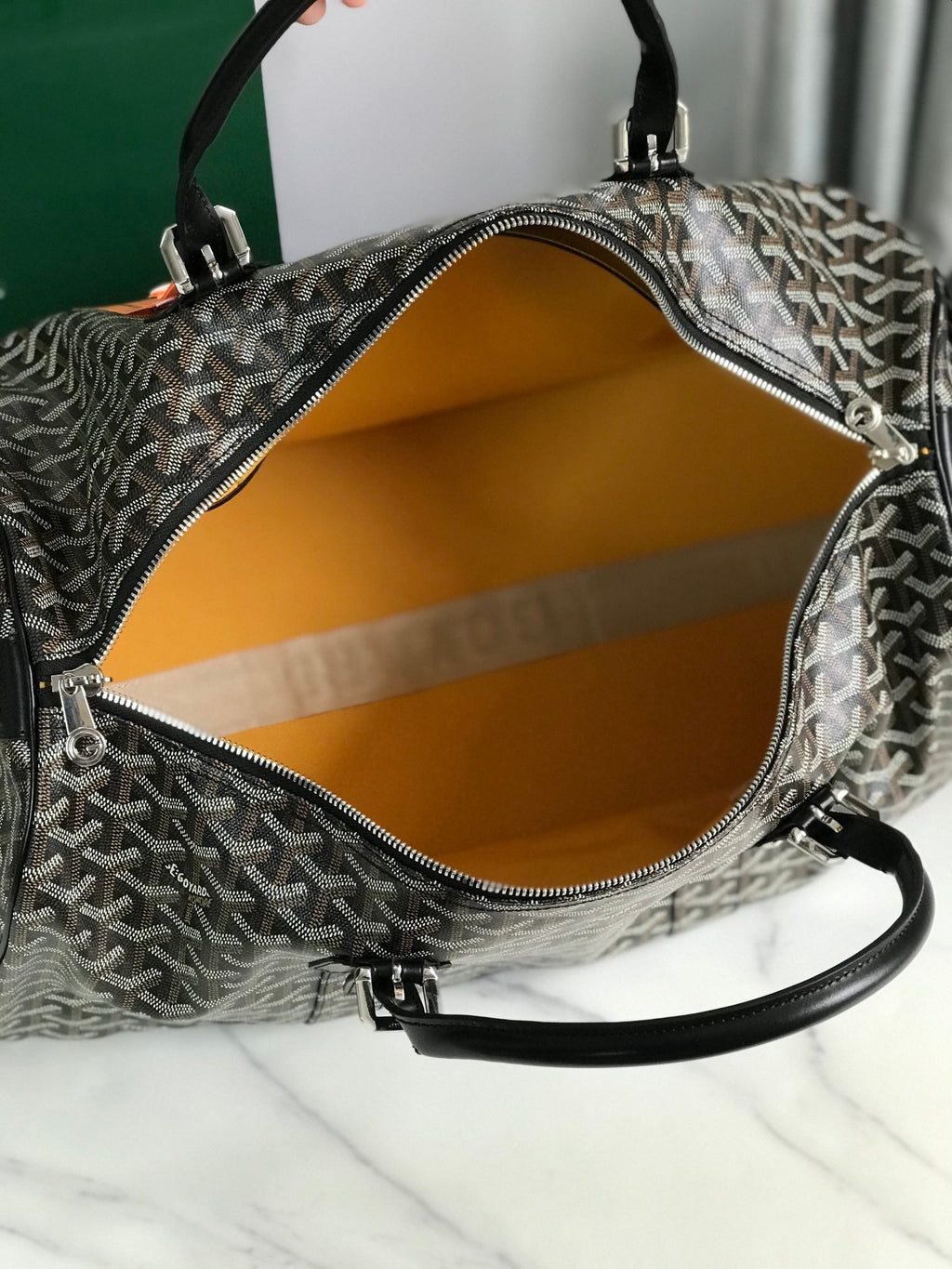 SAC BOSTON 50 EN TOILE GOYARDINE NOIRE ET GARNITURES EN CUIR DE VEAU