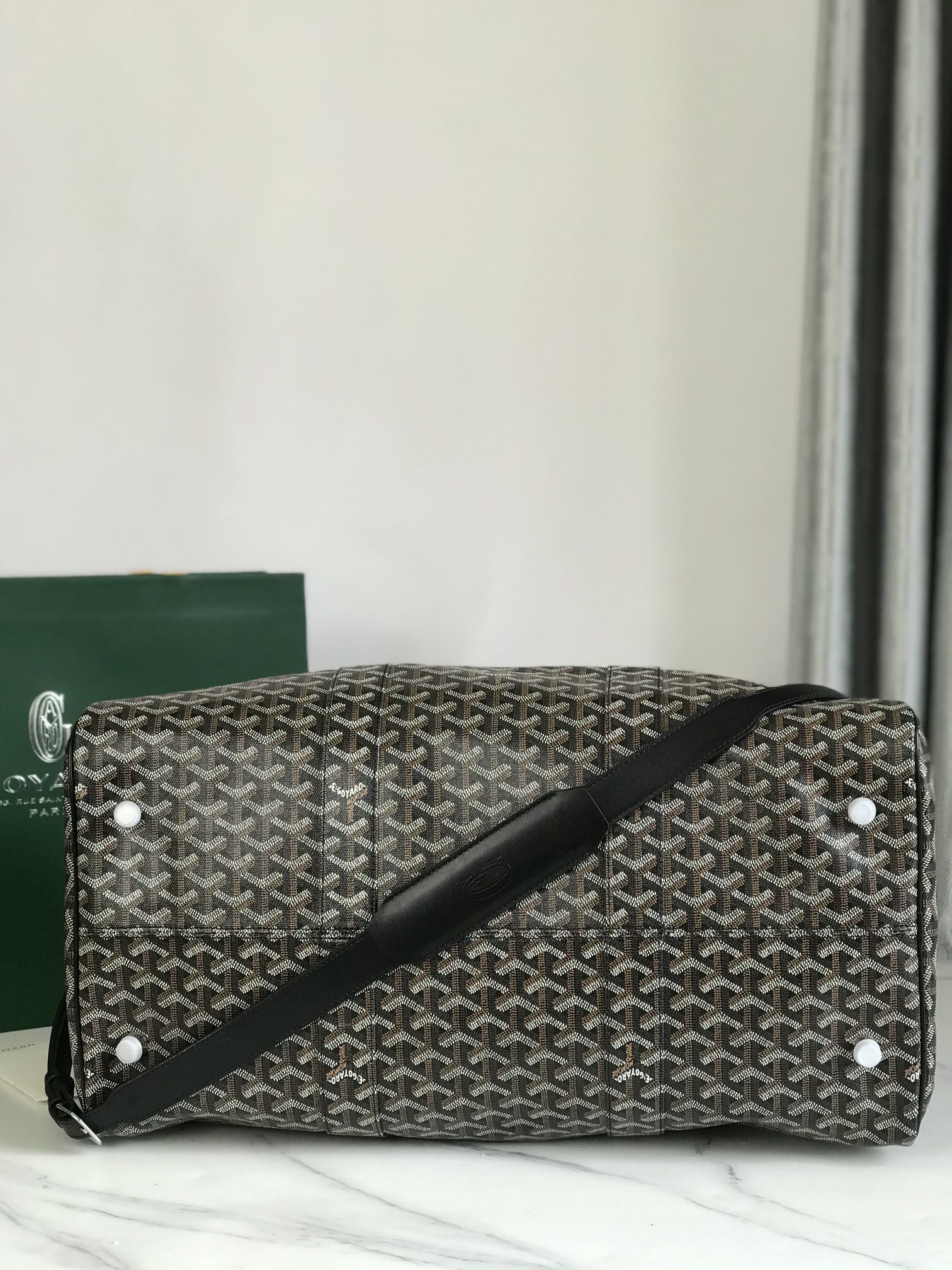 SAC BOSTON 50 EN TOILE GOYARDINE NOIRE ET GARNITURES EN CUIR DE VEAU