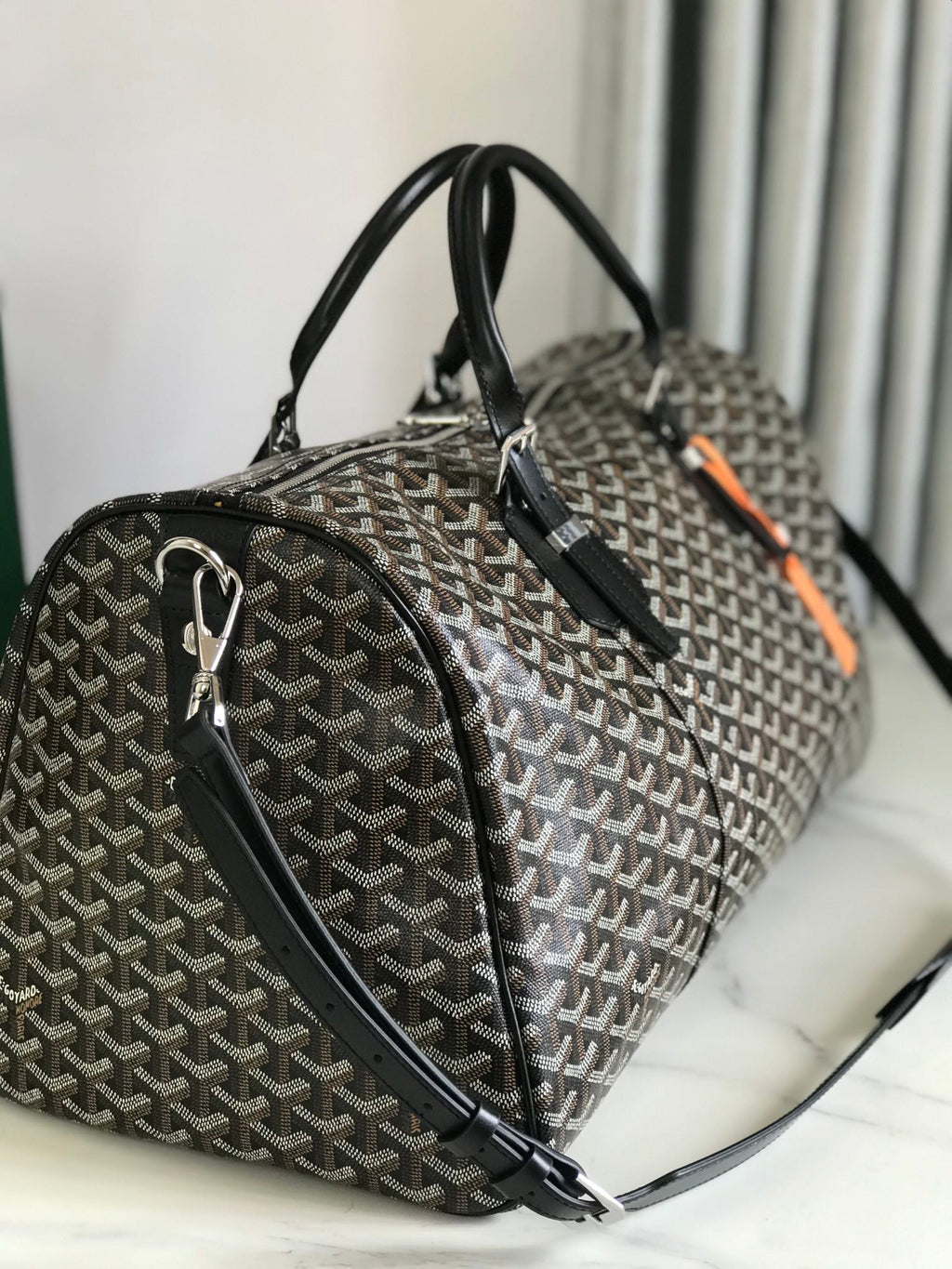SAC BOSTON 50 EN TOILE GOYARDINE NOIRE ET GARNITURES EN CUIR DE VEAU