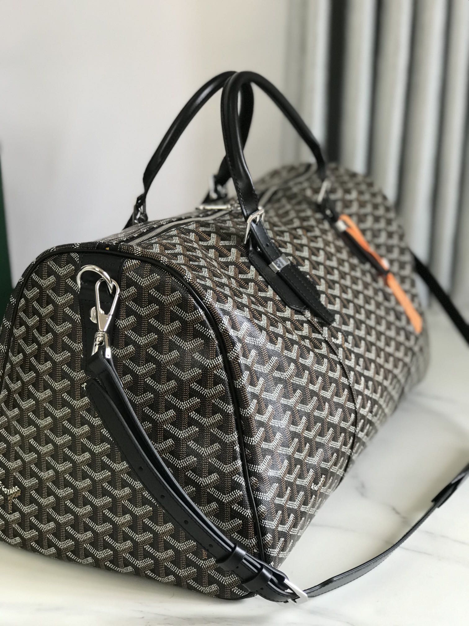 SAC BOSTON 50 EN TOILE GOYARDINE NOIRE ET GARNITURES EN CUIR DE VEAU