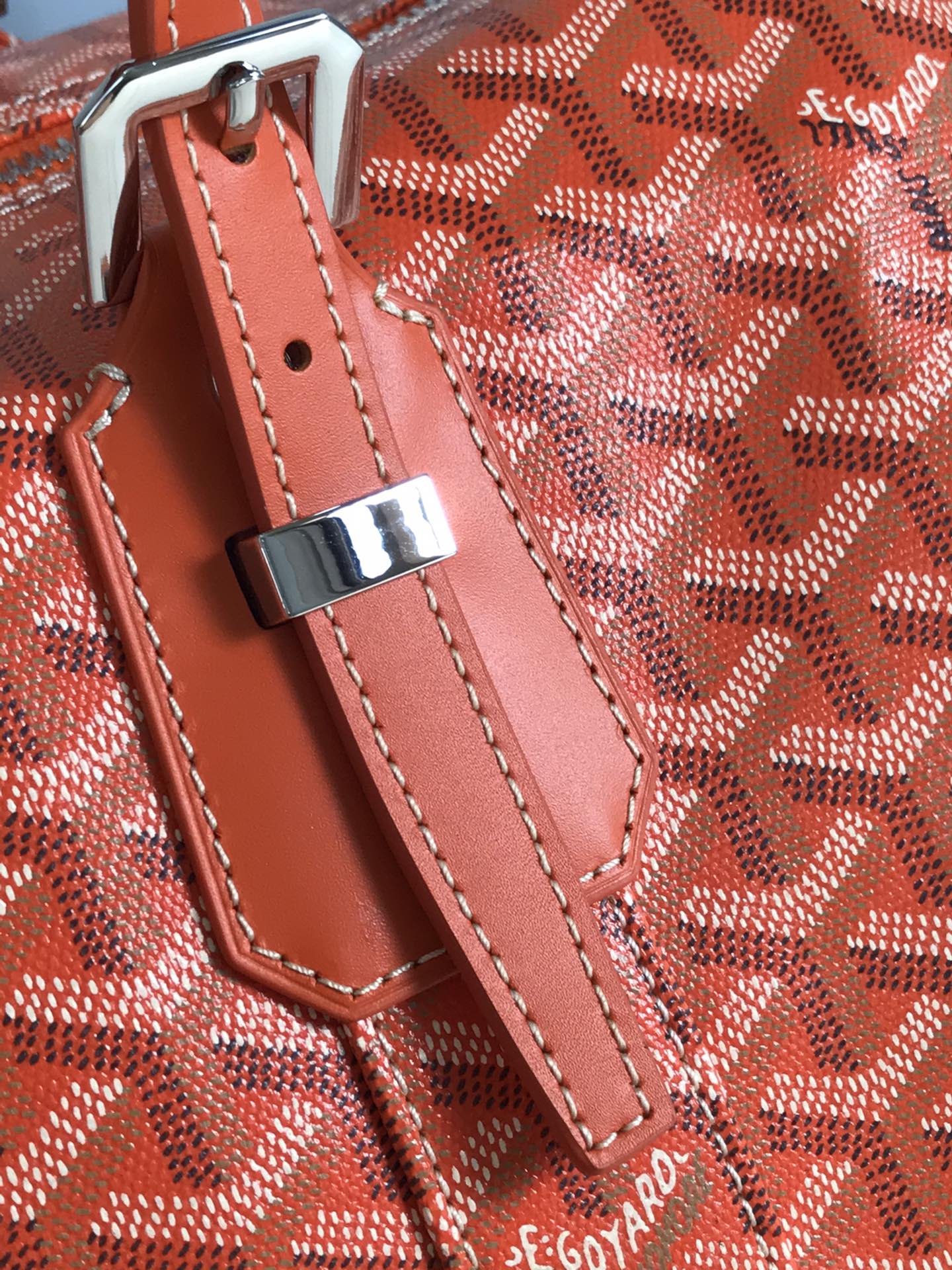 SAC BOSTON 50 EN TOILE GOYARDINE ORANGE ET GARNITURES EN CUIR DE VEAU