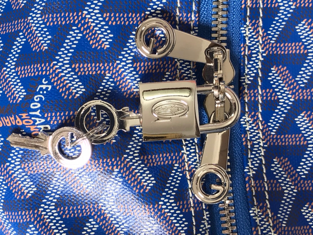 SAC BOSTON 50 EN TOILE GOYARDINE BLEU SAPHIR ET GARNITURES EN CUIR DE VEAU