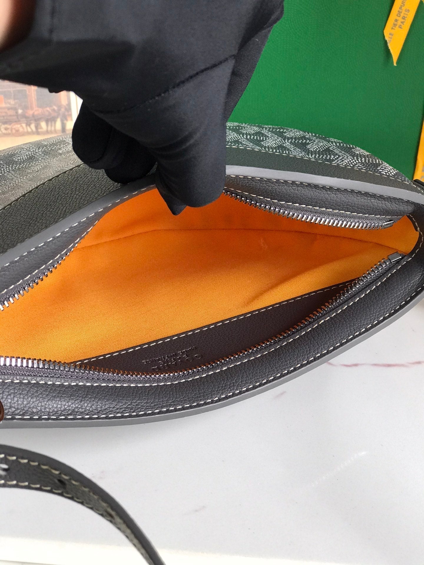 SAC HIRONDELLE 25 EN AGNEAU GRIS ET TOILE GOYARDINE