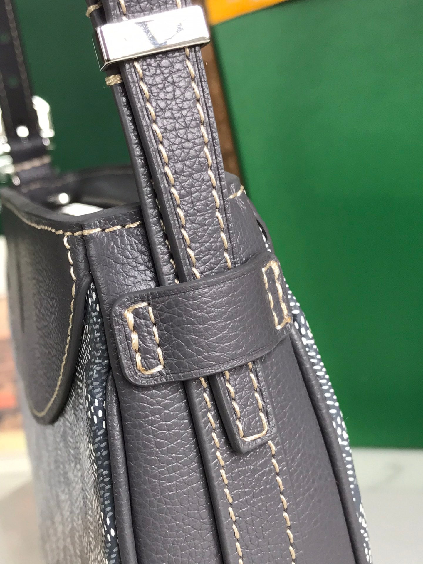 SAC HIRONDELLE 25 EN AGNEAU GRIS ET TOILE GOYARDINE