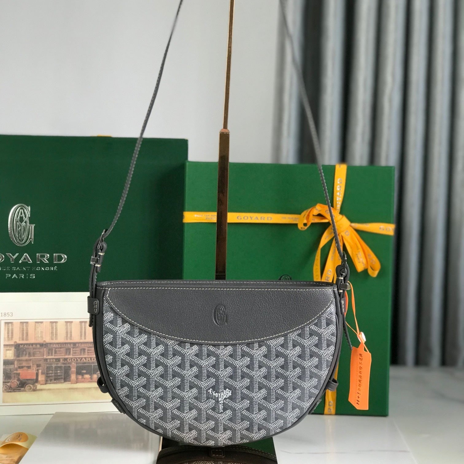SAC HIRONDELLE 25 EN AGNEAU GRIS ET TOILE GOYARDINE
