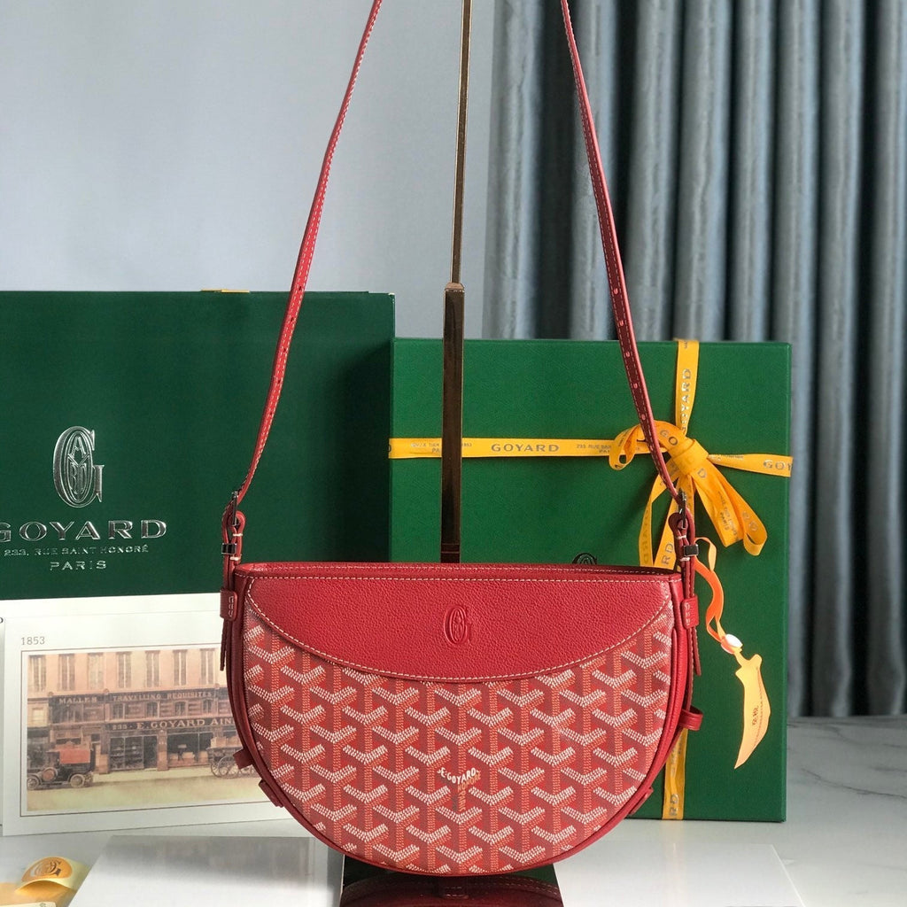SAC HIRONDELLE 25 EN CUIR D'AGNEAU ROUGE CLASSIQUE ET TOILE GOYARDINE