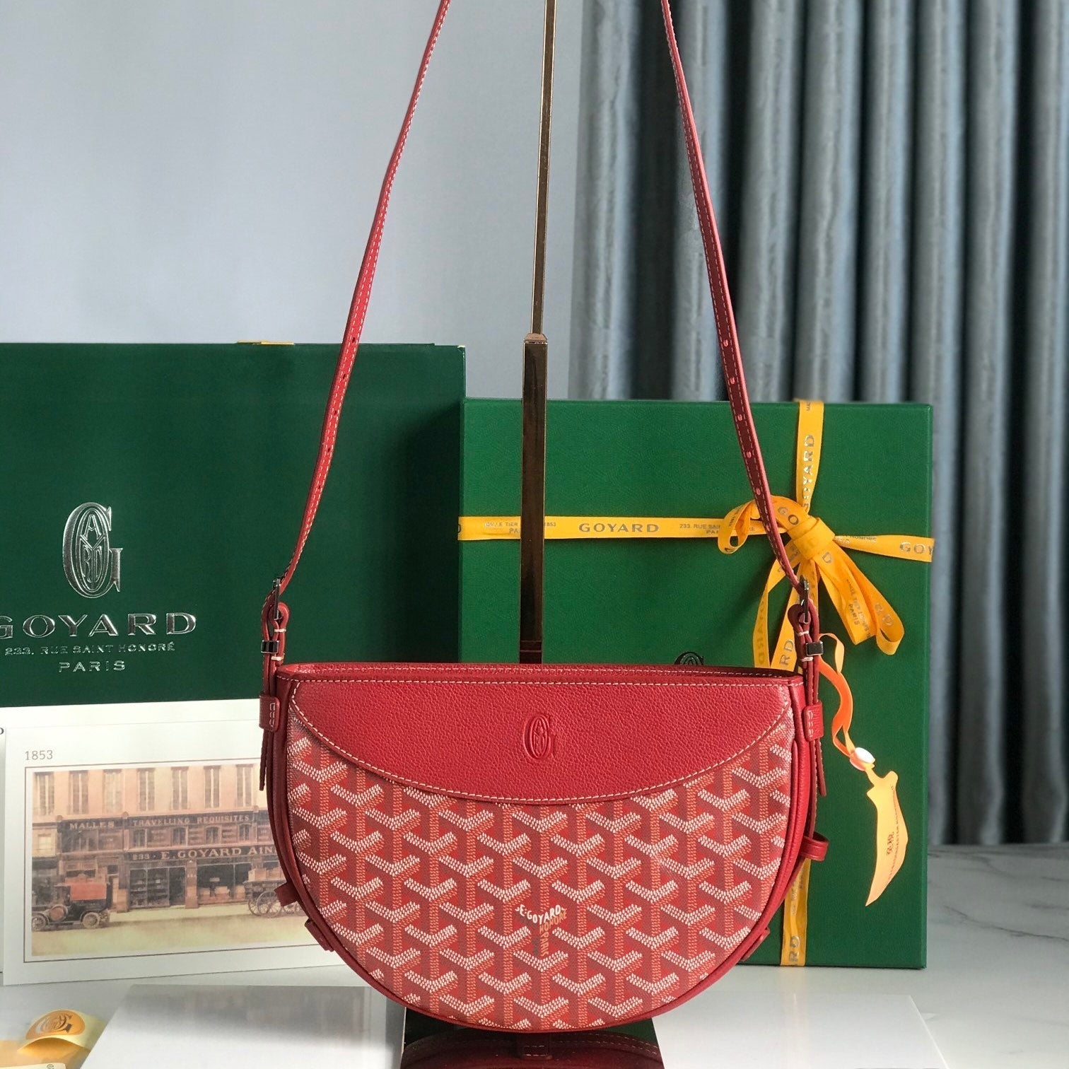 SAC HIRONDELLE 25 EN CUIR D'AGNEAU ROUGE CLASSIQUE ET TOILE GOYARDINE