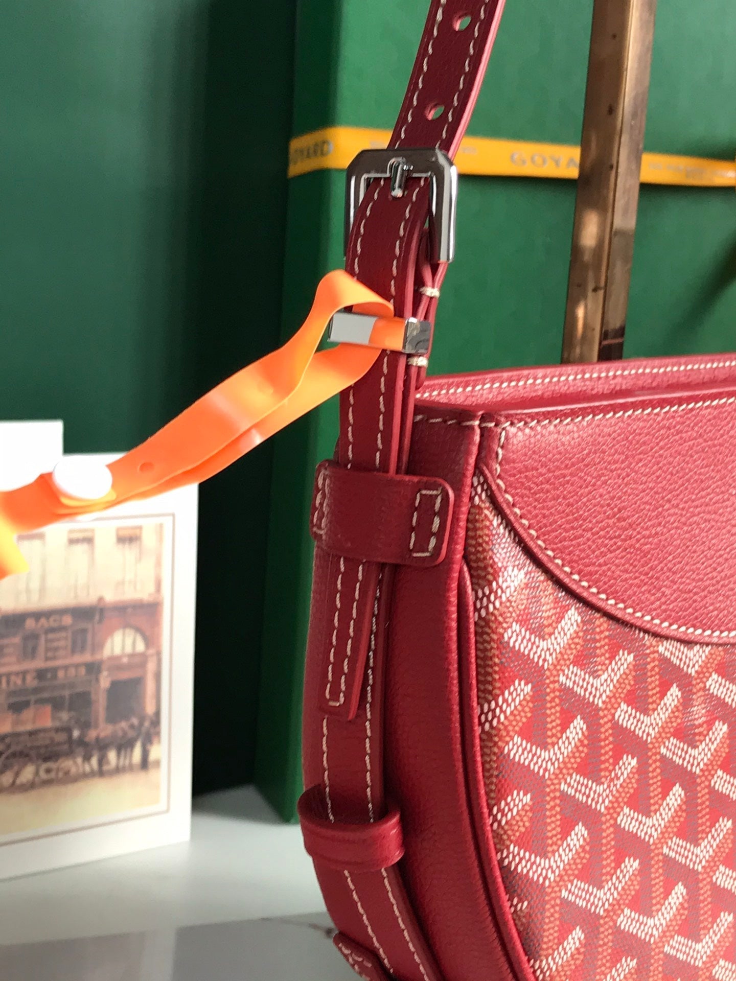 SAC HIRONDELLE 25 EN CUIR D'AGNEAU ROUGE CLASSIQUE ET TOILE GOYARDINE