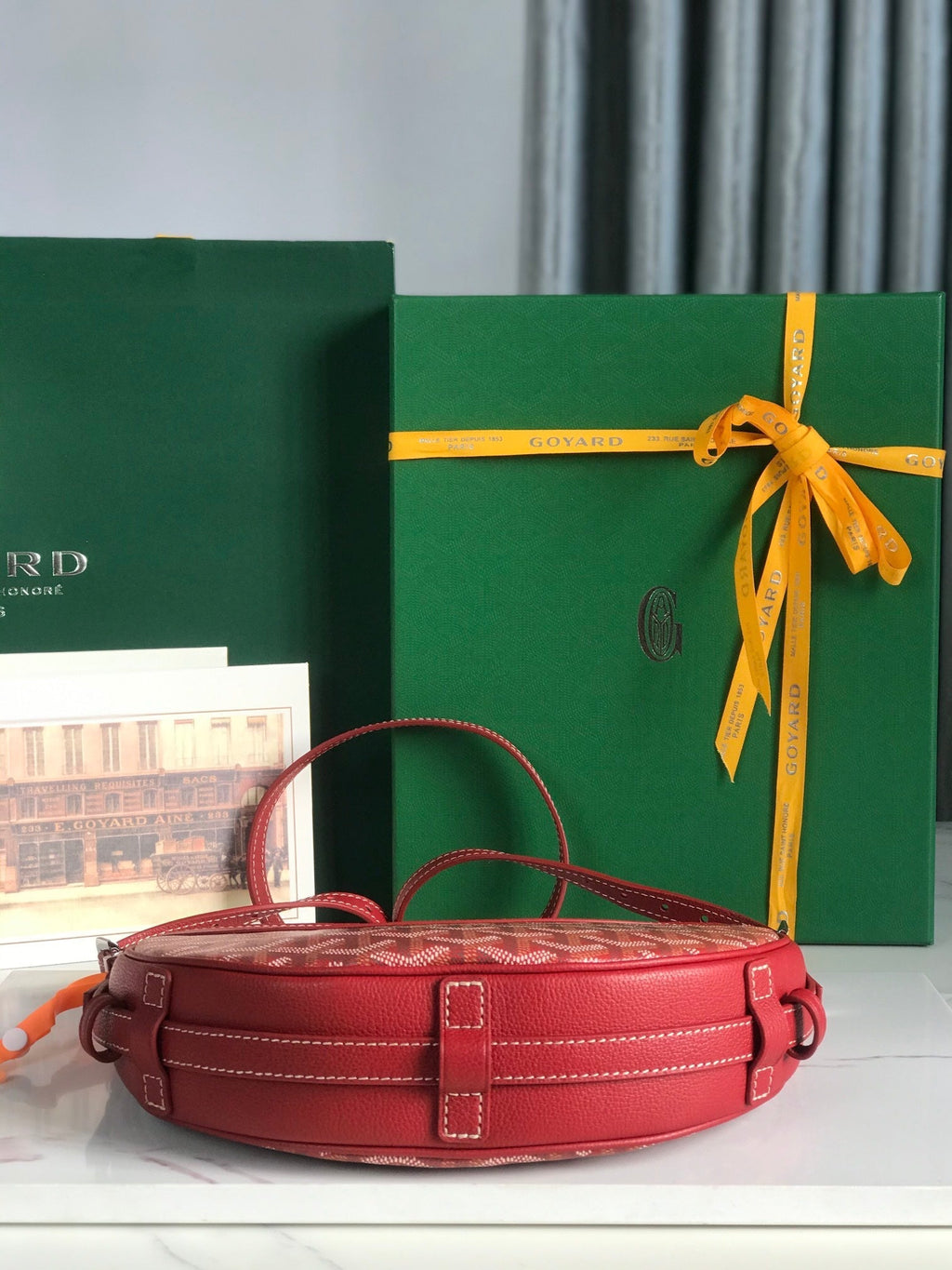 SAC HIRONDELLE 25 EN CUIR D'AGNEAU ROUGE CLASSIQUE ET TOILE GOYARDINE