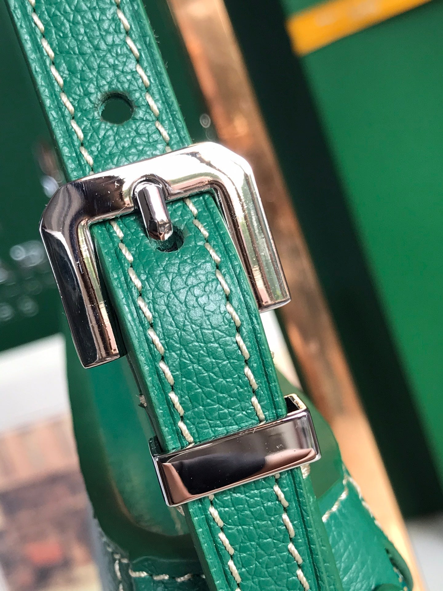 SAC HIRONDELLE 25 EN AGNEAU VERT ET TOILE GOYARDINE