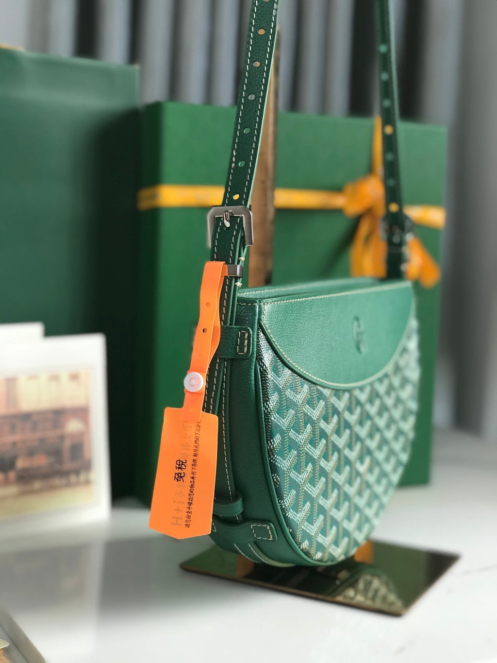 SAC HIRONDELLE 25 EN AGNEAU VERT ET TOILE GOYARDINE