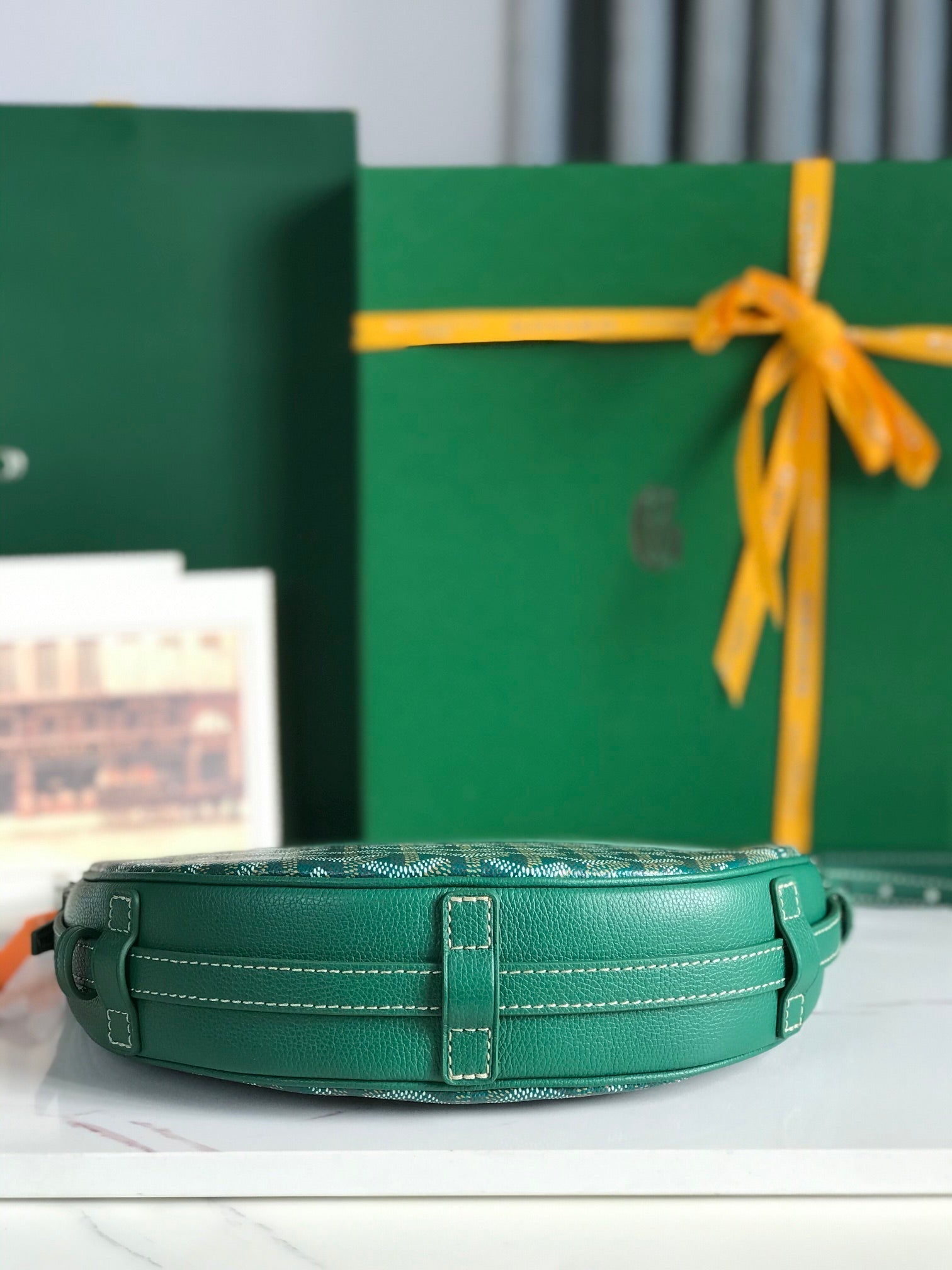 SAC HIRONDELLE 25 EN AGNEAU VERT ET TOILE GOYARDINE