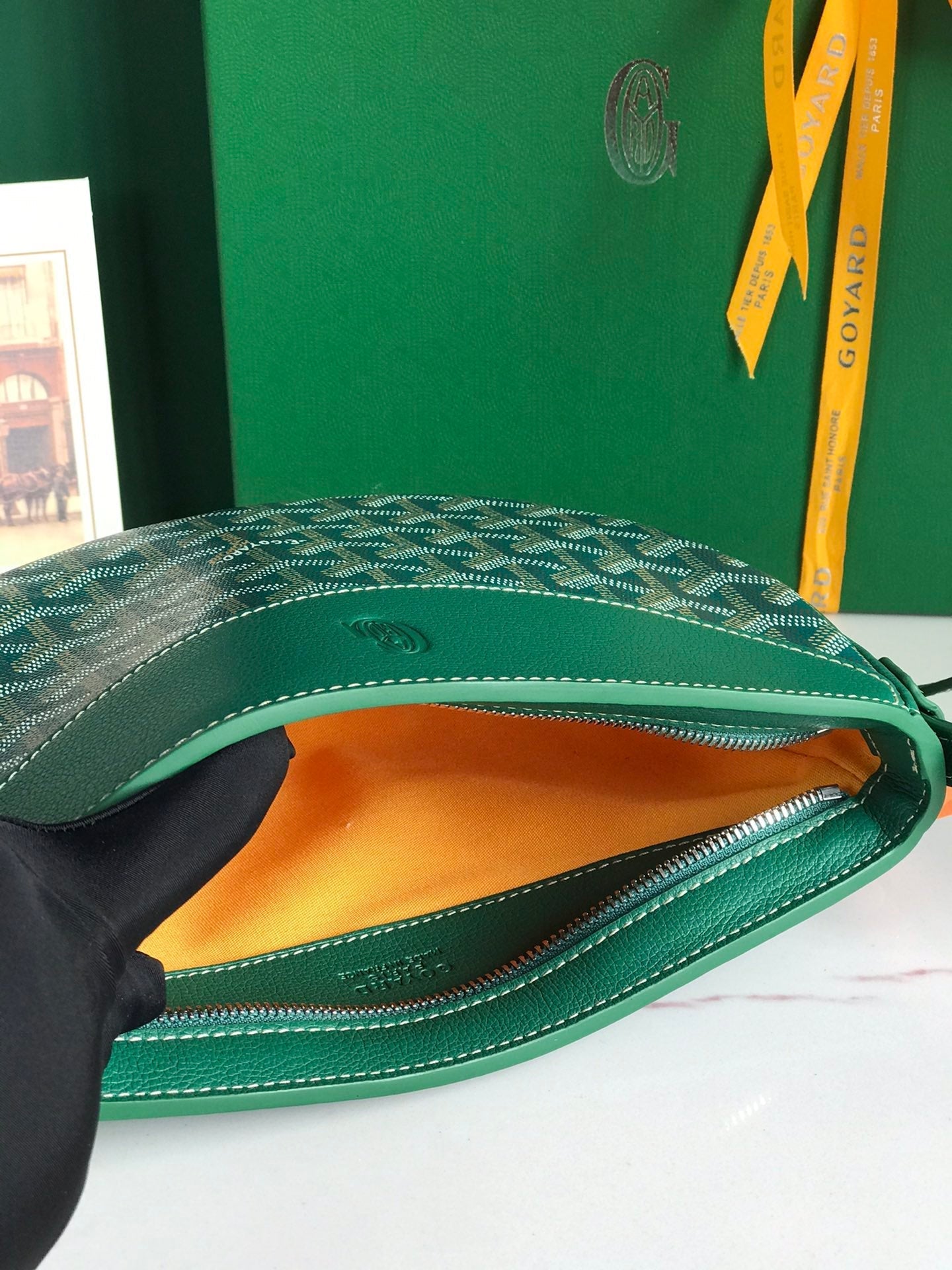 SAC HIRONDELLE 25 EN AGNEAU VERT ET TOILE GOYARDINE