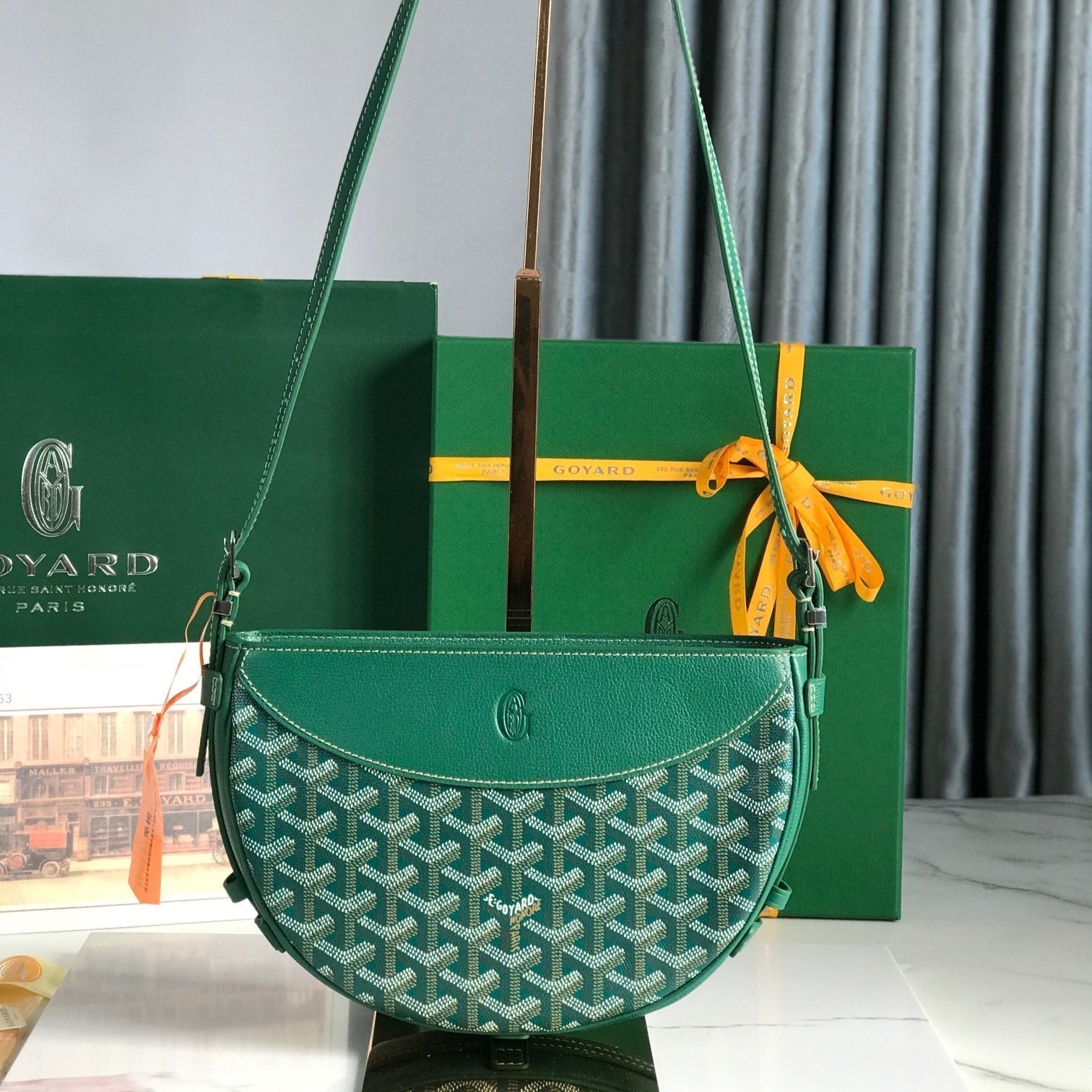 SAC HIRONDELLE 25 EN AGNEAU VERT ET TOILE GOYARDINE