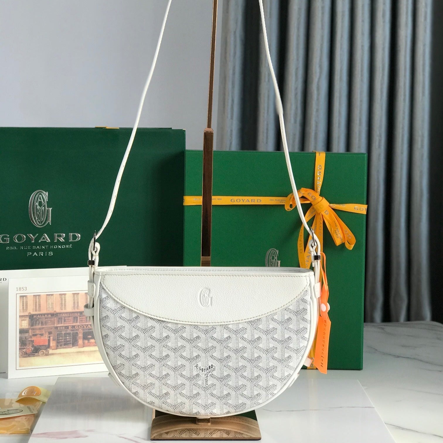 SAC HIRONDELLE 25 EN AGNEAU BLANC ET TOILE GOYARDINE